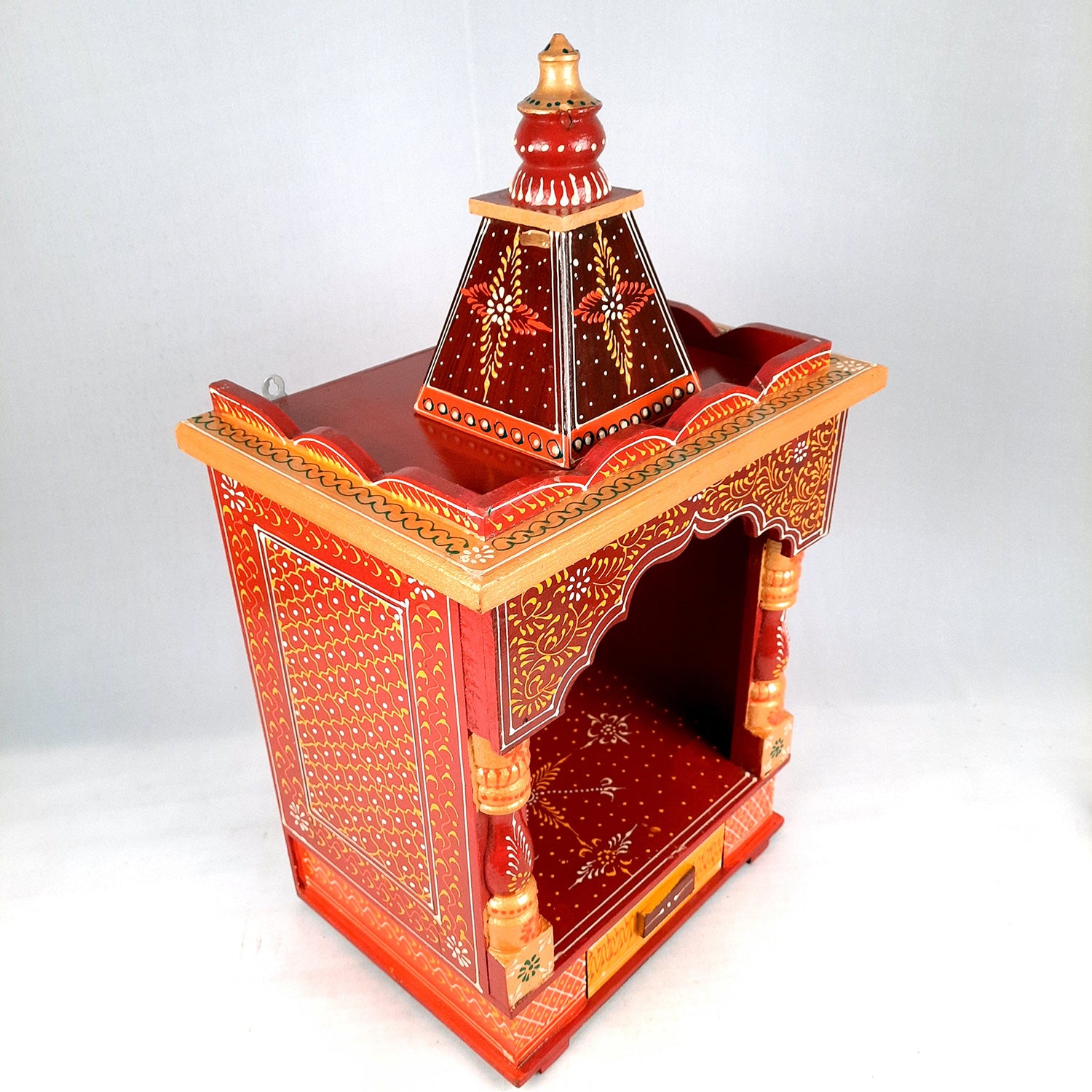 Pooja Temple Wooden With Storage Drawer | Big Mandir For Home | Puja Stand Mandap Wall Mounted – For House, Ghar, Office, Shop - 23 Inch