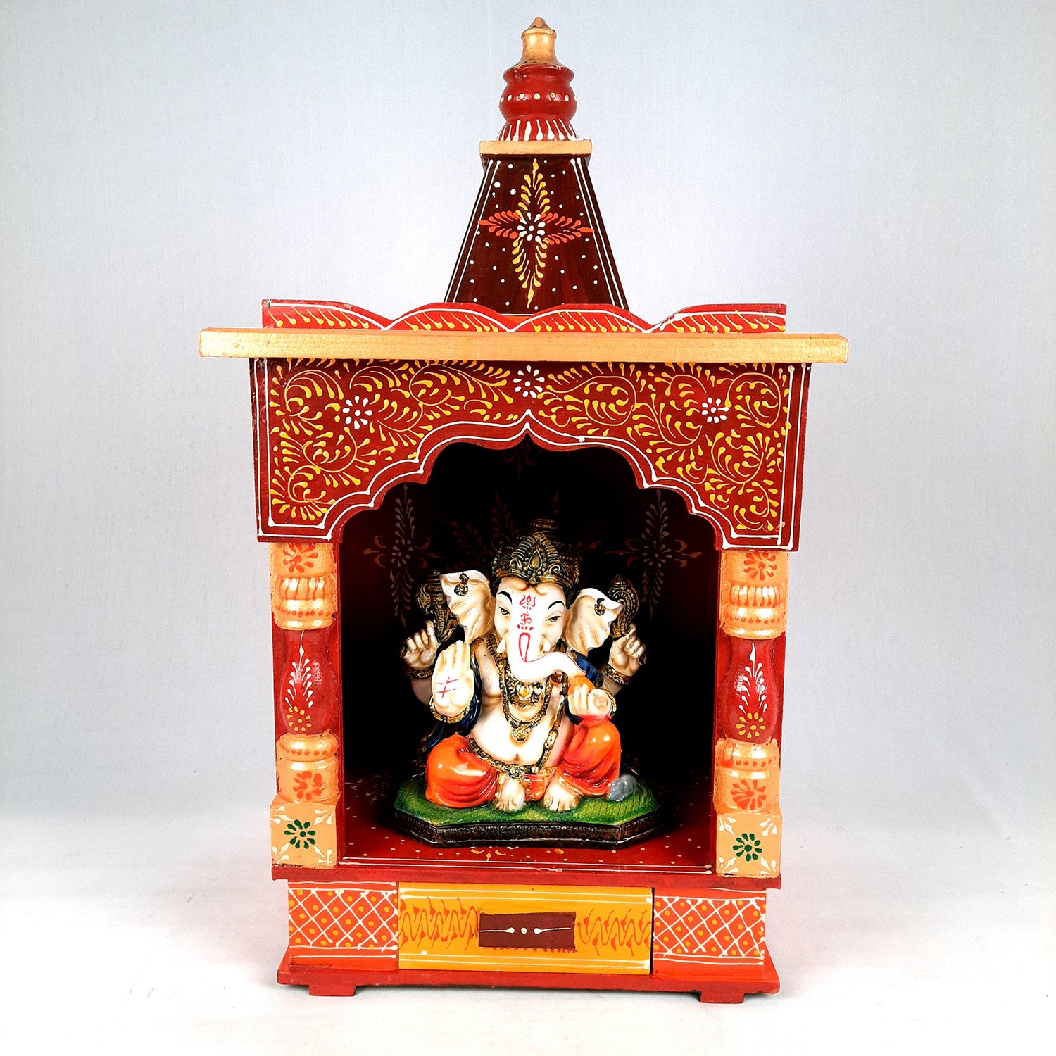 Pooja Temple Wooden With Storage Drawer | Big Mandir For Home | Puja Stand Mandap Wall Mounted – For House, Ghar, Office, Shop - 23 Inch