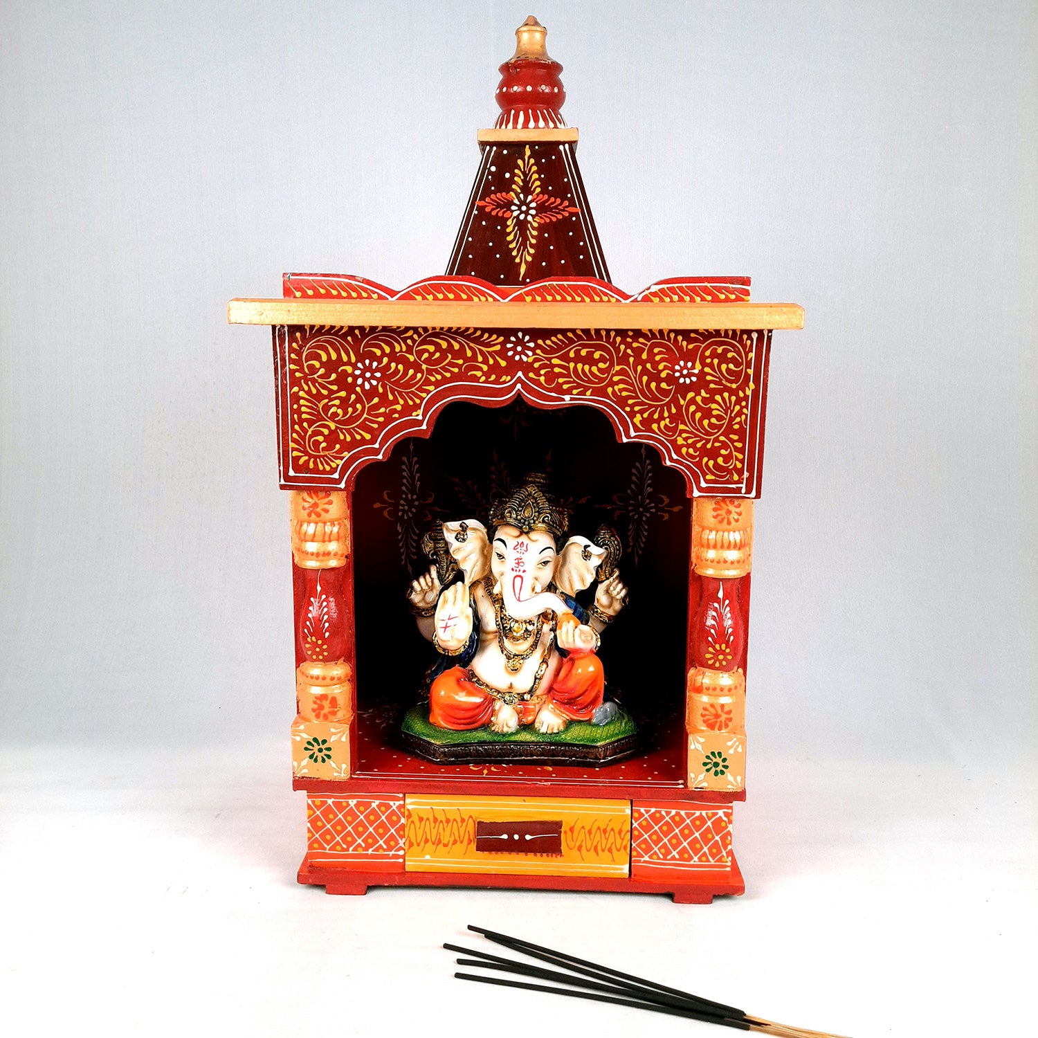 Pooja Temple Wooden With Storage Drawer | Big Mandir For Home | Puja Stand Mandap Wall Mounted – For House, Ghar, Office, Shop - 23 Inch