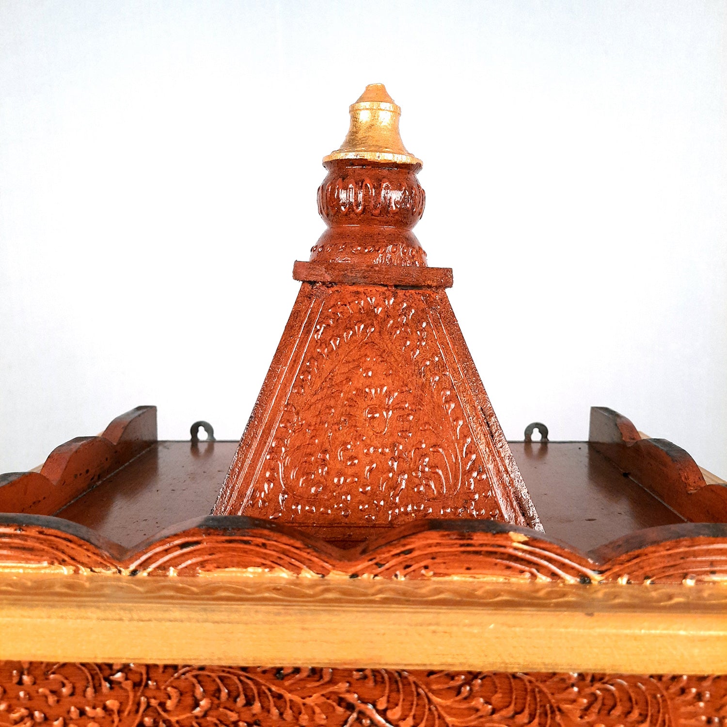 Pooja Temple Wooden With Closed Sides | God Temple For Home | Antique Puja Stand Mandir - Wall Mounted – For Ghar, Office, Shop - 23 Inch - Apkamart