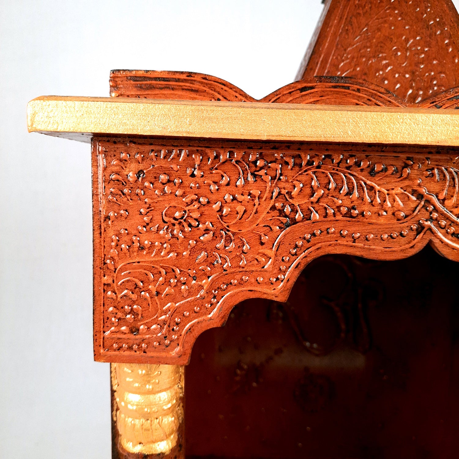 Pooja Temple Wooden With Closed Sides | God Temple For Home | Antique Puja Stand Mandir - Wall Mounted – For Ghar, Office, Shop - 23 Inch - Apkamart