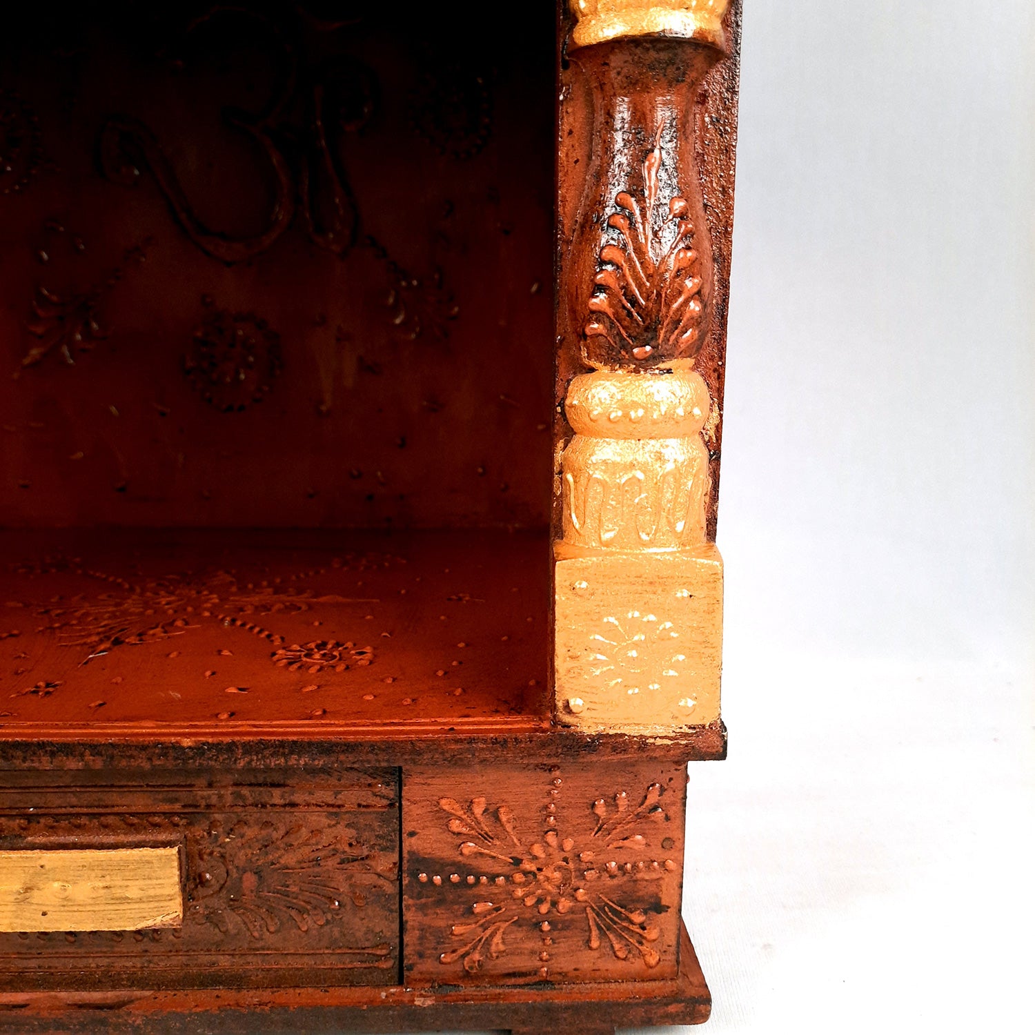 Pooja Temple Wooden With Closed Sides | God Temple For Home | Antique Puja Stand Mandir - Wall Mounted – For Ghar, Office, Shop - 23 Inch - Apkamart