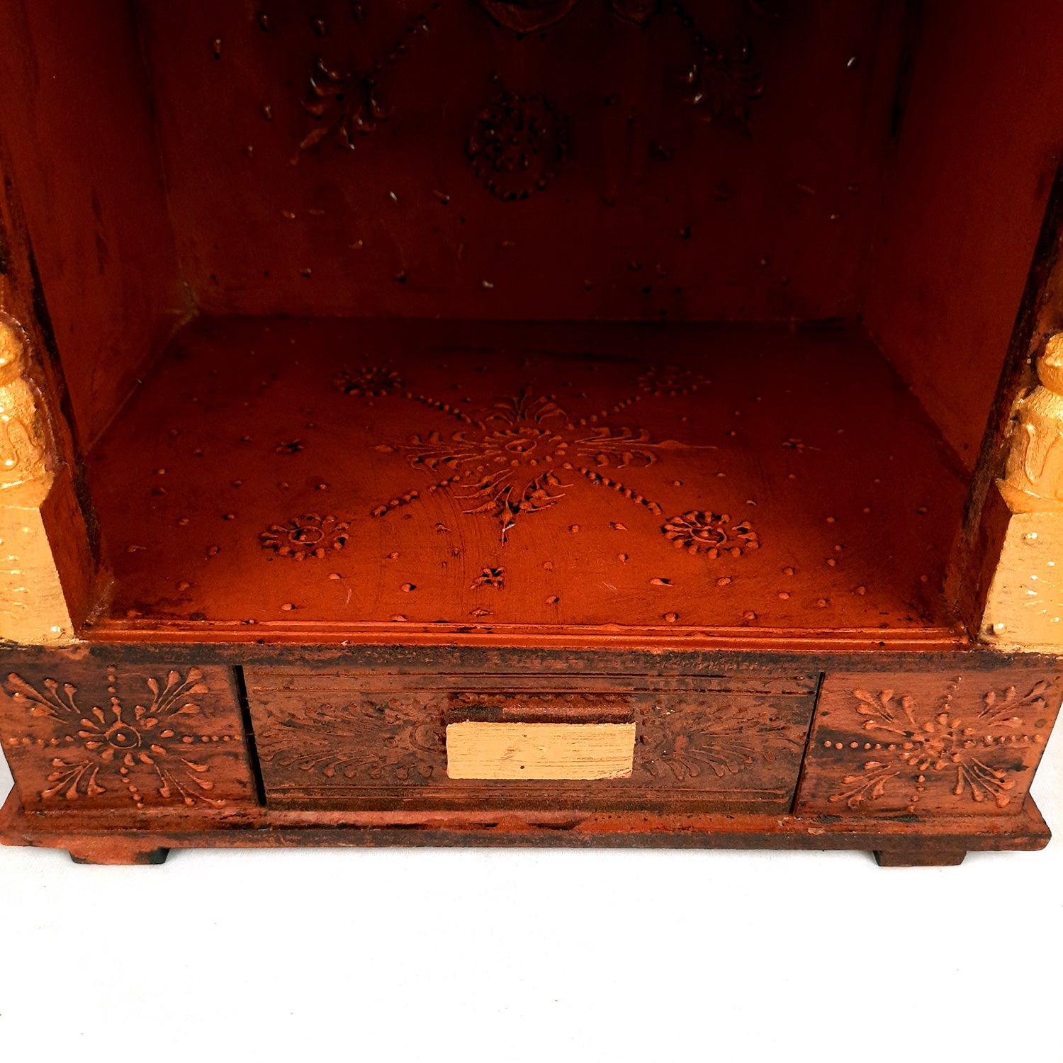 Pooja Temple Wooden With Closed Sides | God Temple For Home | Antique Puja Stand Mandir - Wall Mounted – For Ghar, Office, Shop - 23 Inch - Apkamart