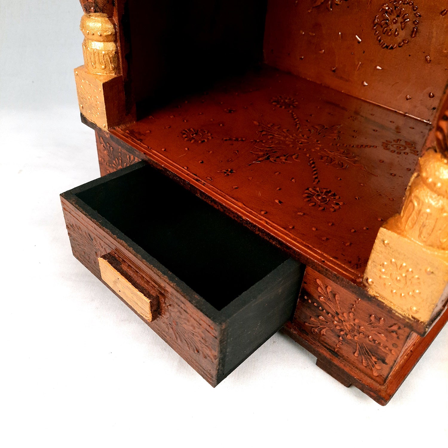 Pooja Temple Wooden With Closed Sides | God Temple For Home | Antique Puja Stand Mandir - Wall Mounted – For Ghar, Office, Shop - 23 Inch - Apkamart