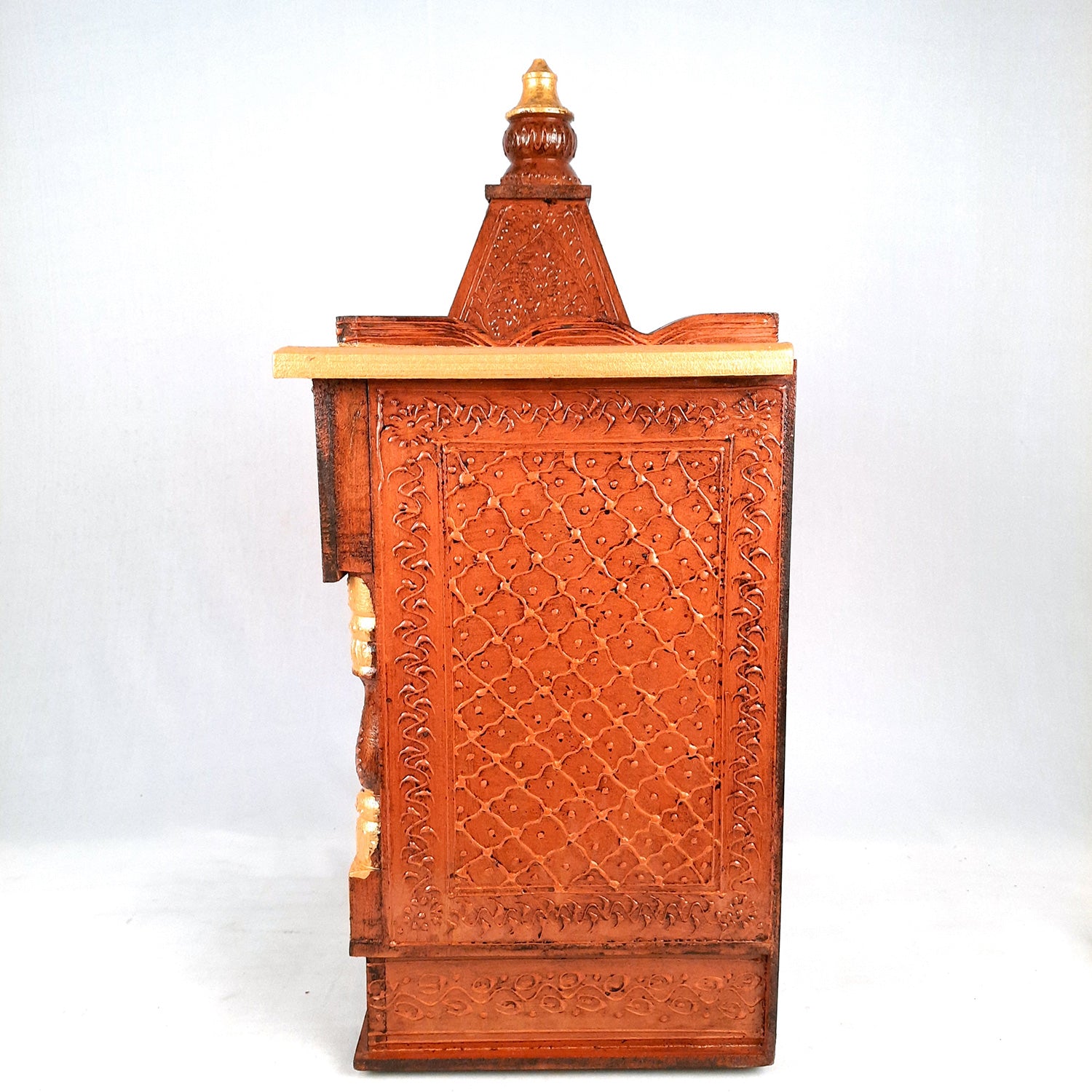 Pooja Temple Wooden With Closed Sides | God Temple For Home | Antique Puja Stand Mandir - Wall Mounted – For Ghar, Office, Shop - 23 Inch - Apkamart