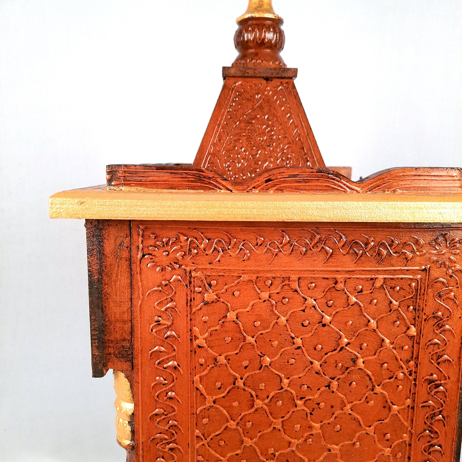 Pooja Temple Wooden With Closed Sides | God Temple For Home | Antique Puja Stand Mandir - Wall Mounted – For Ghar, Office, Shop - 23 Inch - Apkamart