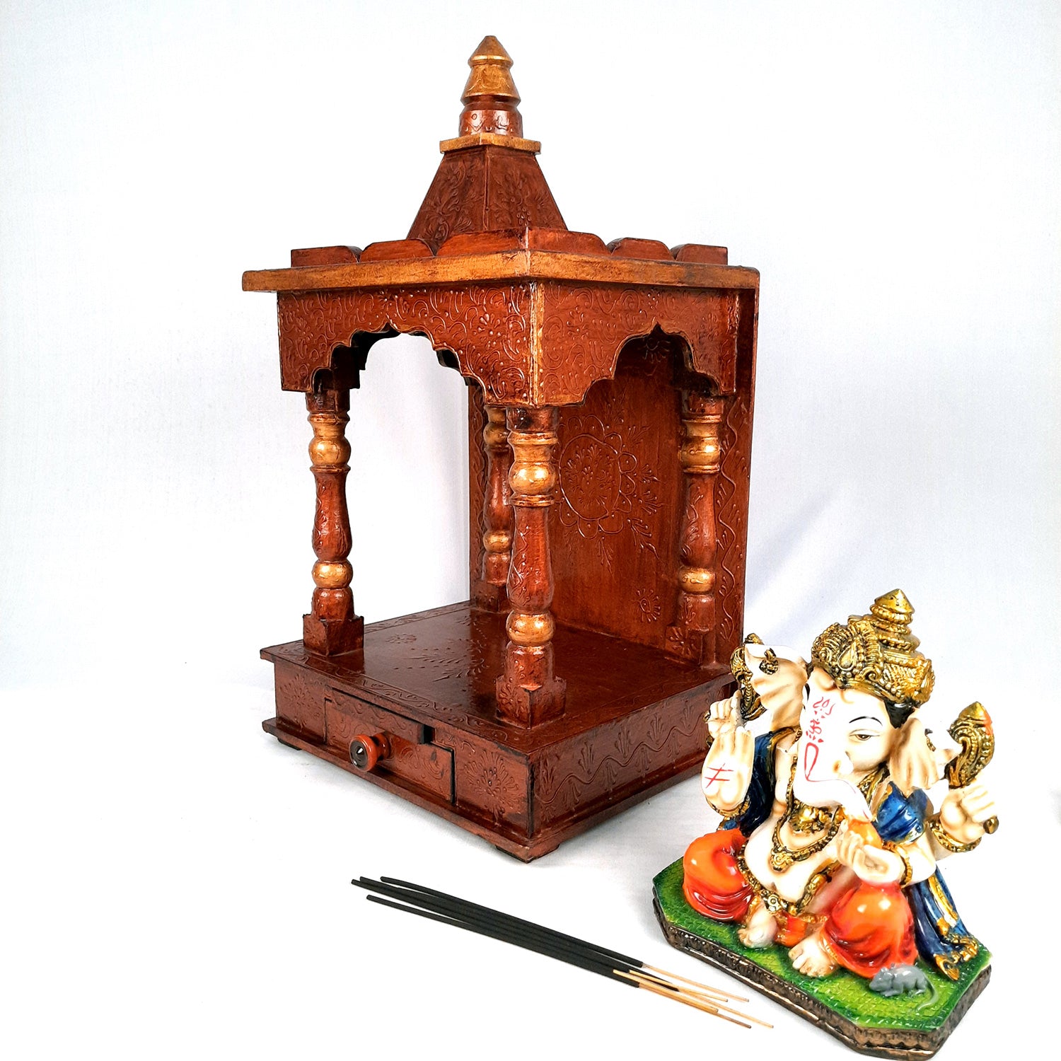 Wooden Temple for Home Big Size - Shelf with Doors - 23 Inch- Apkamart