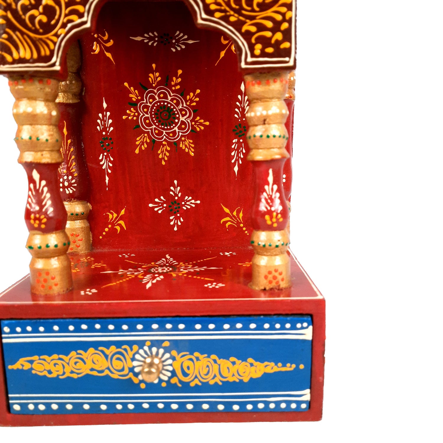 Pooja Mandir | Home Temple Wooden With Storage Drawer | Puja Stand / Mandap Wall Hanging – For Home, Ghar, Office, Shop - 14 inch - Apkamart