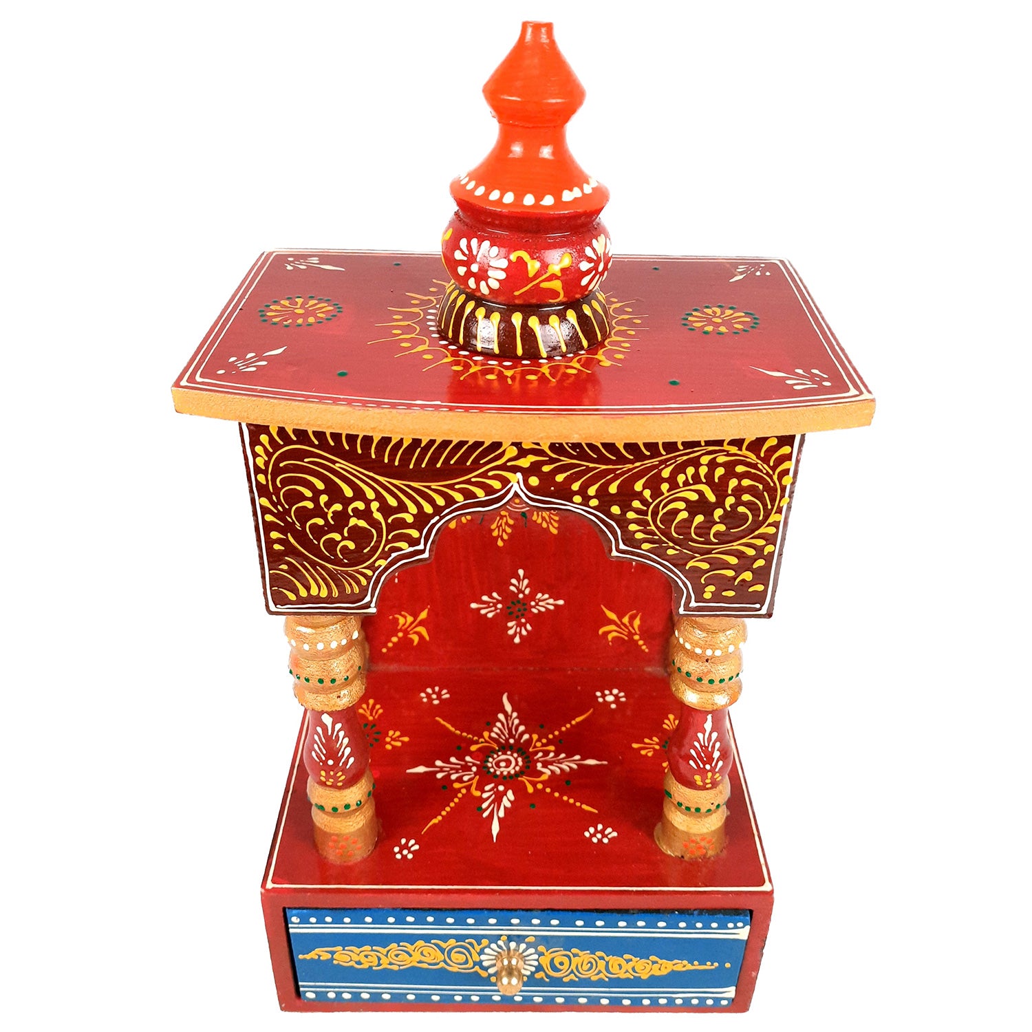 Pooja Mandir | Home Temple Wooden With Storage Drawer | Puja Stand / Mandap Wall Hanging – For Home, Ghar, Office, Shop - 14 inch - Apkamart