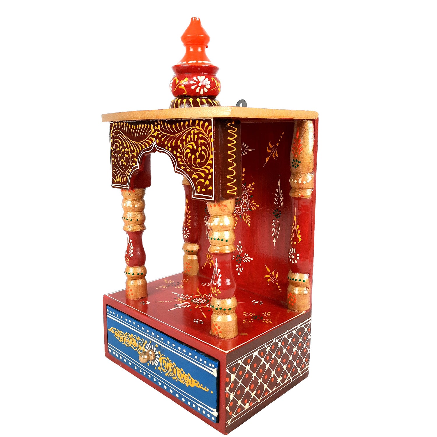 Pooja Mandir | Home Temple Wooden With Storage Drawer | Puja Stand / Mandap Wall Hanging – For Home, Ghar, Office, Shop - 14 inch - Apkamart
