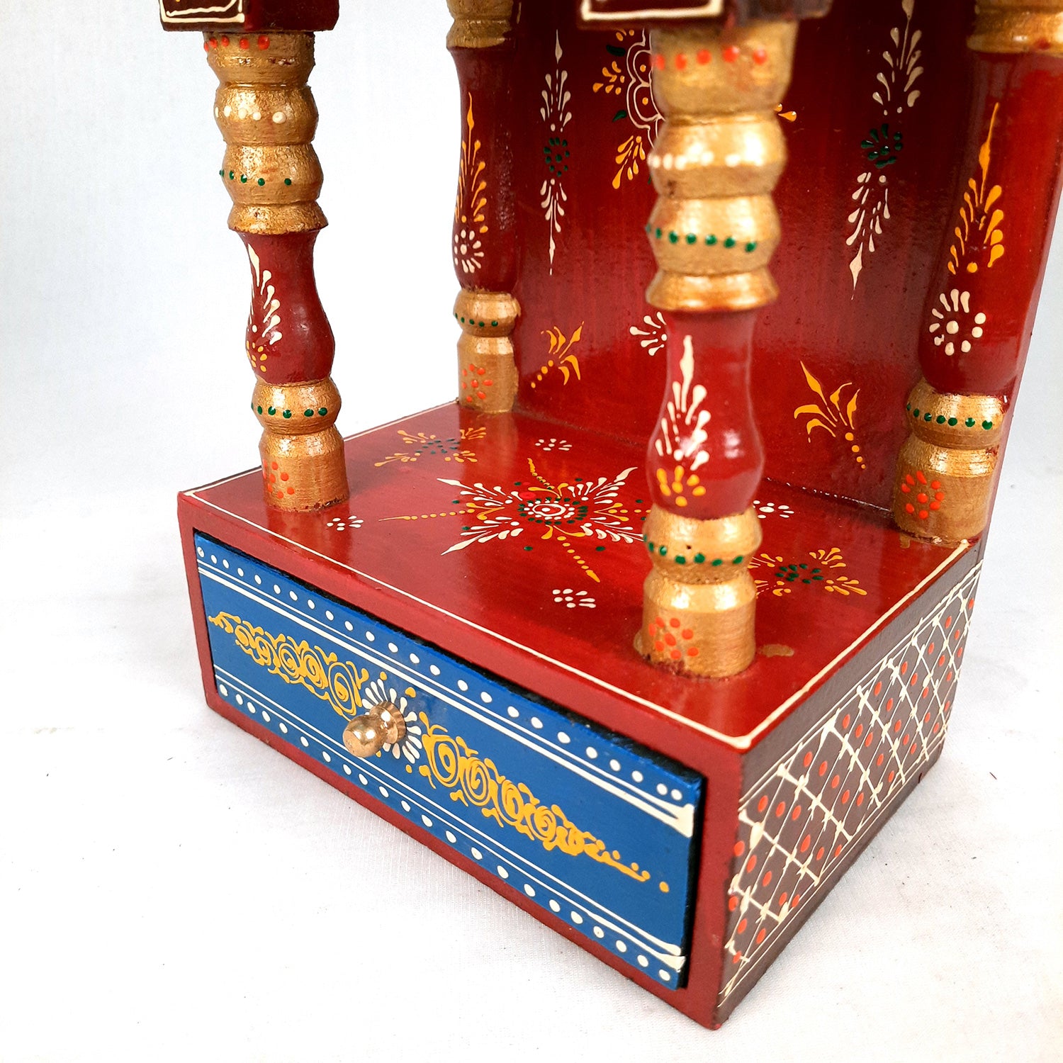 Pooja Mandir | Home Temple Wooden With Storage Drawer | Puja Stand / Mandap Wall Hanging – For Home, Ghar, Office, Shop - 14 inch - Apkamart