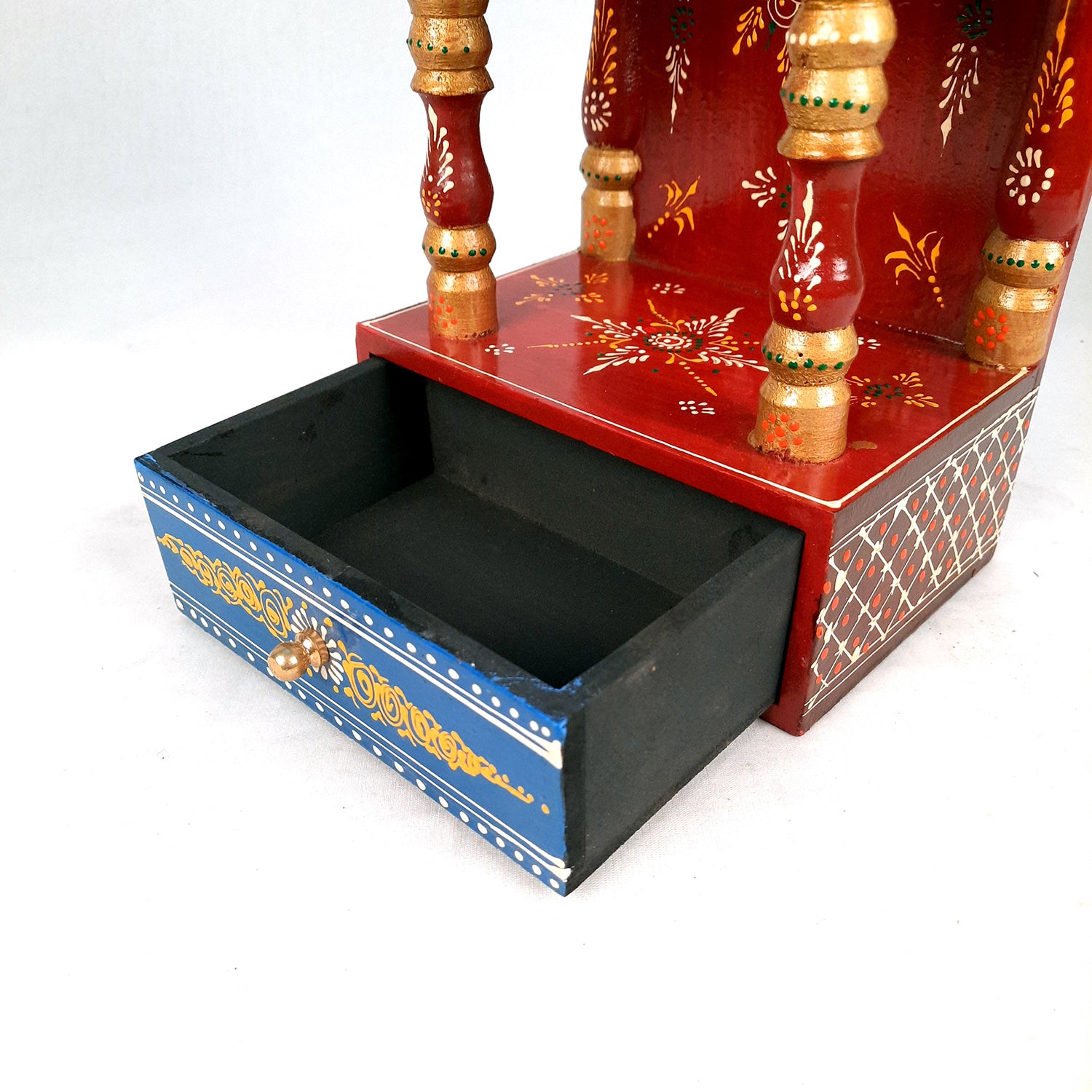 Pooja Mandir | Home Temple Wooden With Storage Drawer | Puja Stand / Mandap Wall Hanging – For Home, Ghar, Office, Shop - 14 inch - Apkamart