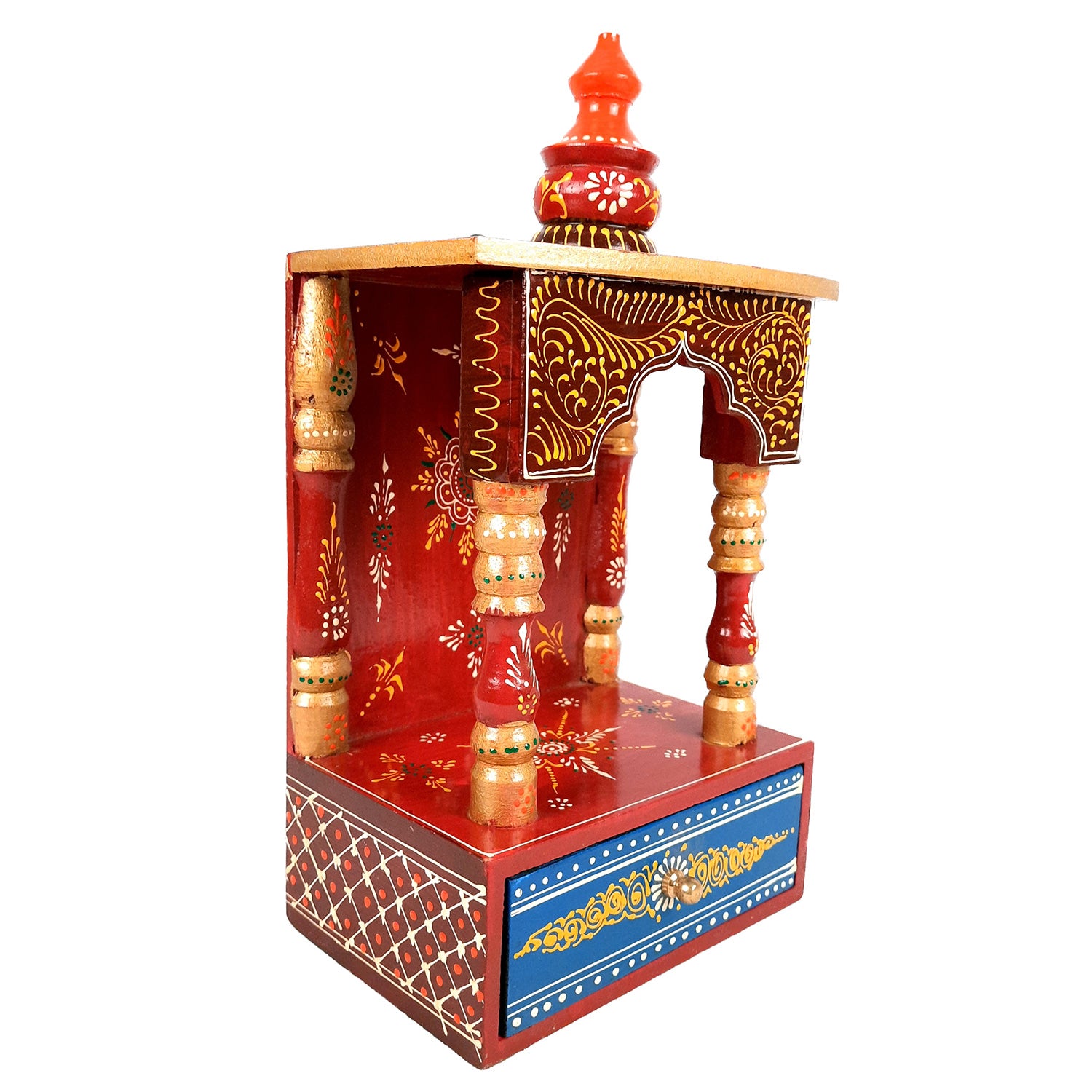 Pooja Mandir | Home Temple Wooden With Storage Drawer | Puja Stand / Mandap Wall Hanging – For Home, Ghar, Office, Shop - 14 inch - Apkamart