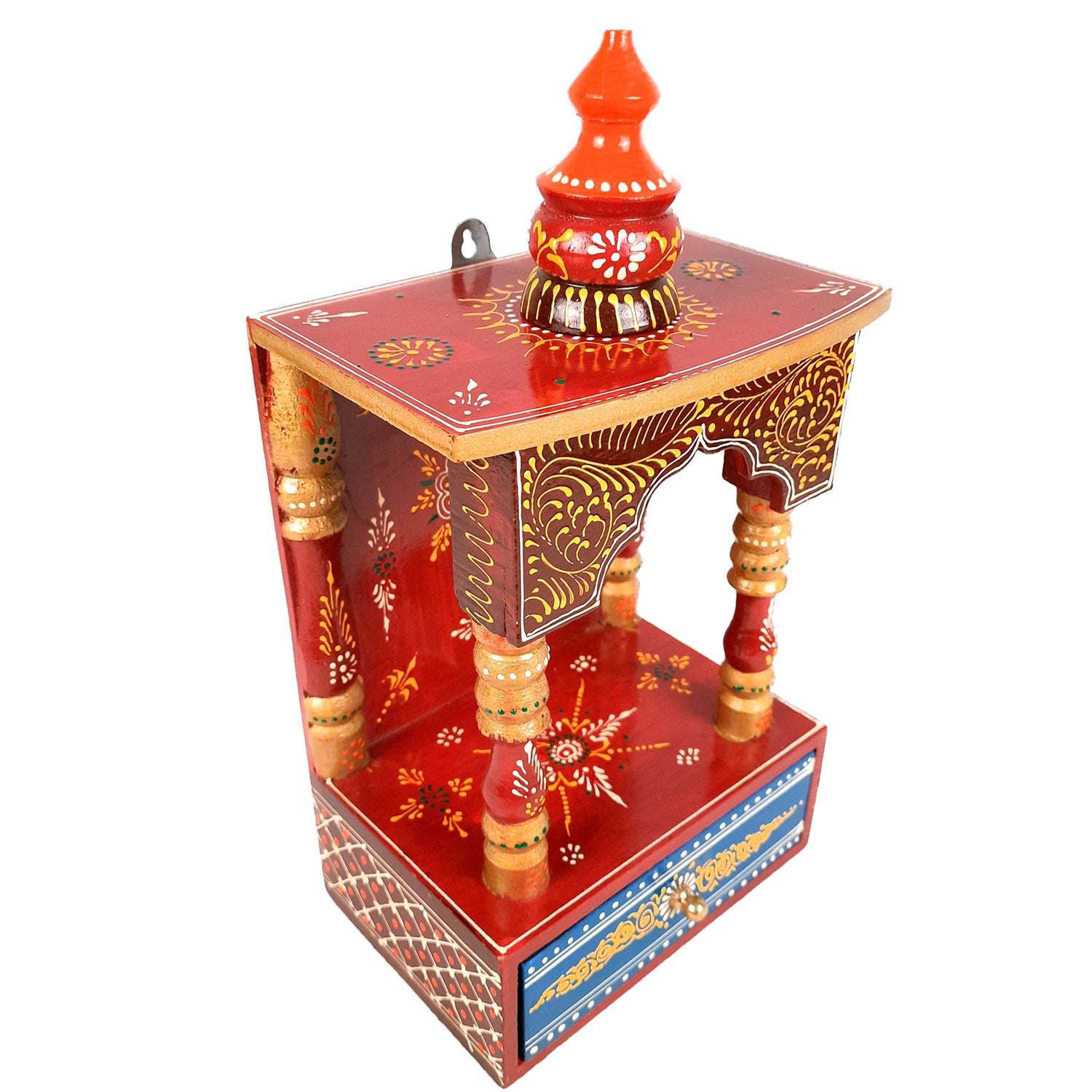 Pooja Mandir | Home Temple Wooden With Storage Drawer | Puja Stand / Mandap Wall Hanging – For Home, Ghar, Office, Shop - 14 inch - Apkamart
