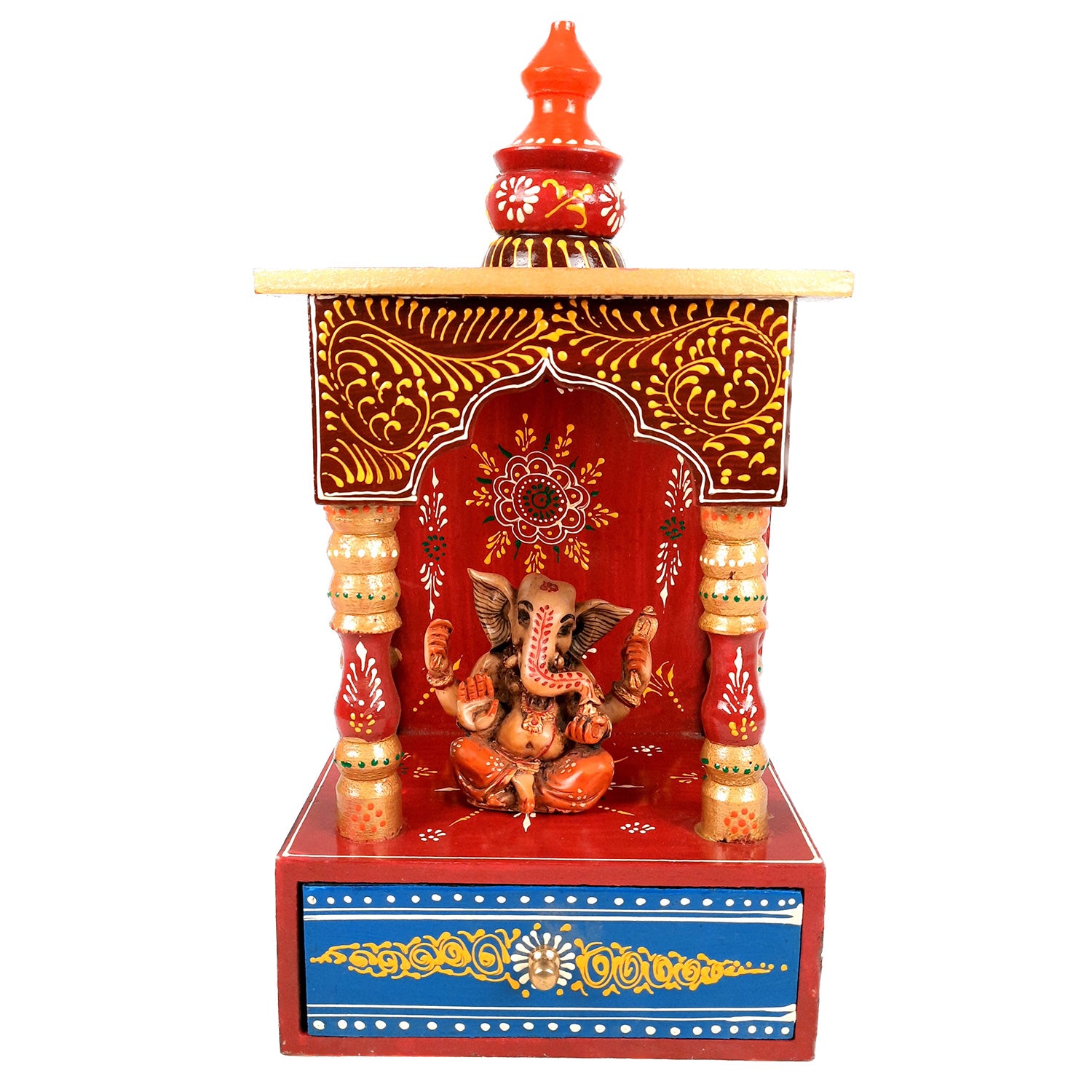 Pooja Mandir | Home Temple Wooden With Storage Drawer | Puja Stand / Mandap Wall Hanging – For Home, Ghar, Office, Shop - 14 inch - Apkamart