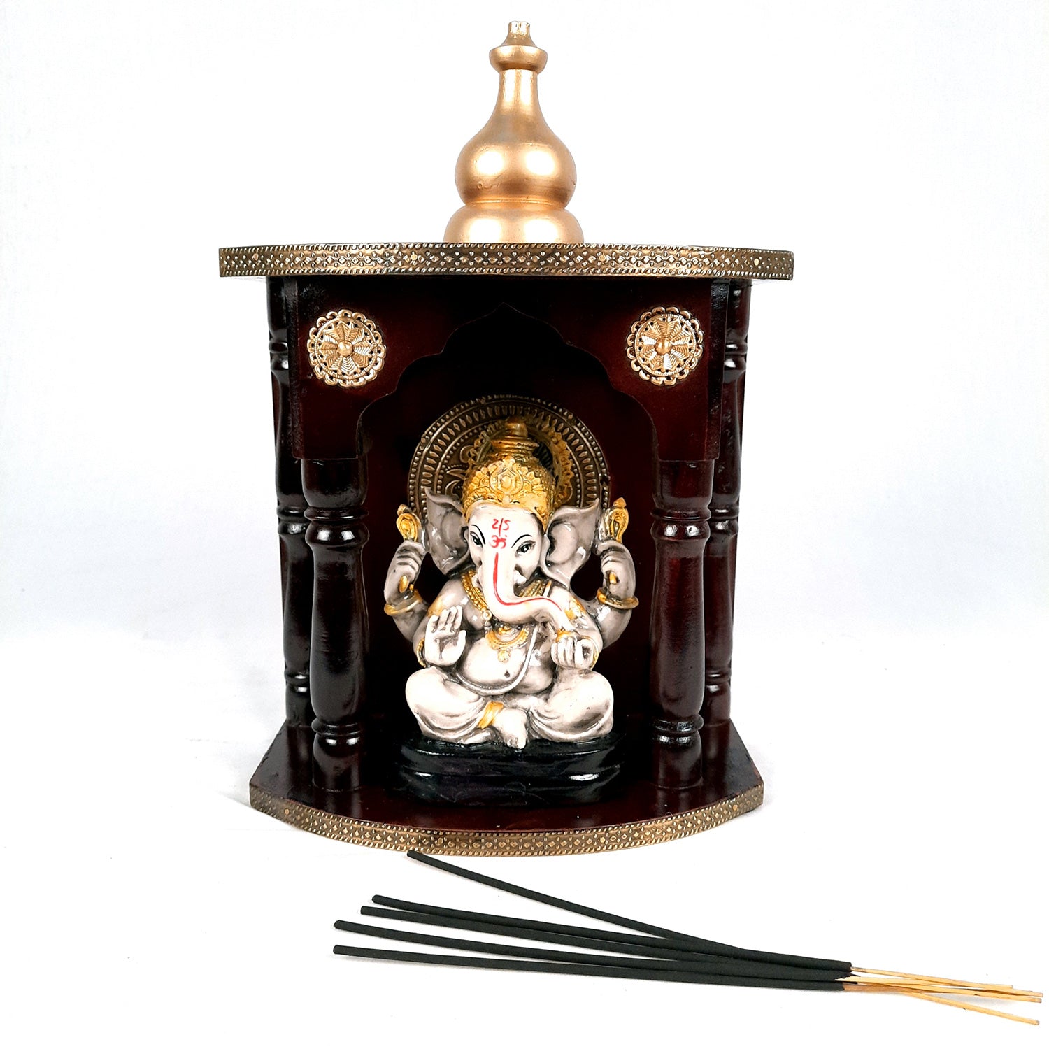 Pooja Mandir | Home Temple Wooden With Premium Finish | Puja Stand / Unit Wall Hanging – For Home, Ghar, Office, Shop - 13 Inch - Apkamart