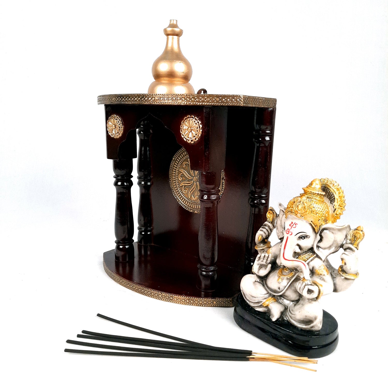 Pooja Mandir | Home Temple Wooden With Premium Finish | Puja Stand / Unit Wall Hanging – For Home, Ghar, Office, Shop - 13 Inch - Apkamart