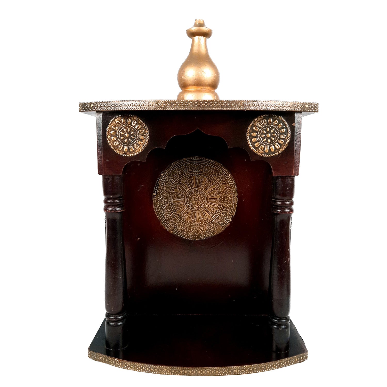 Pooja Mandir | Home Temple With Premium Wood Finish | Brass Puja Stand / Unit Wall Hanging – For Home, Ghar, Office, Shop - 18 inch - Apkamart