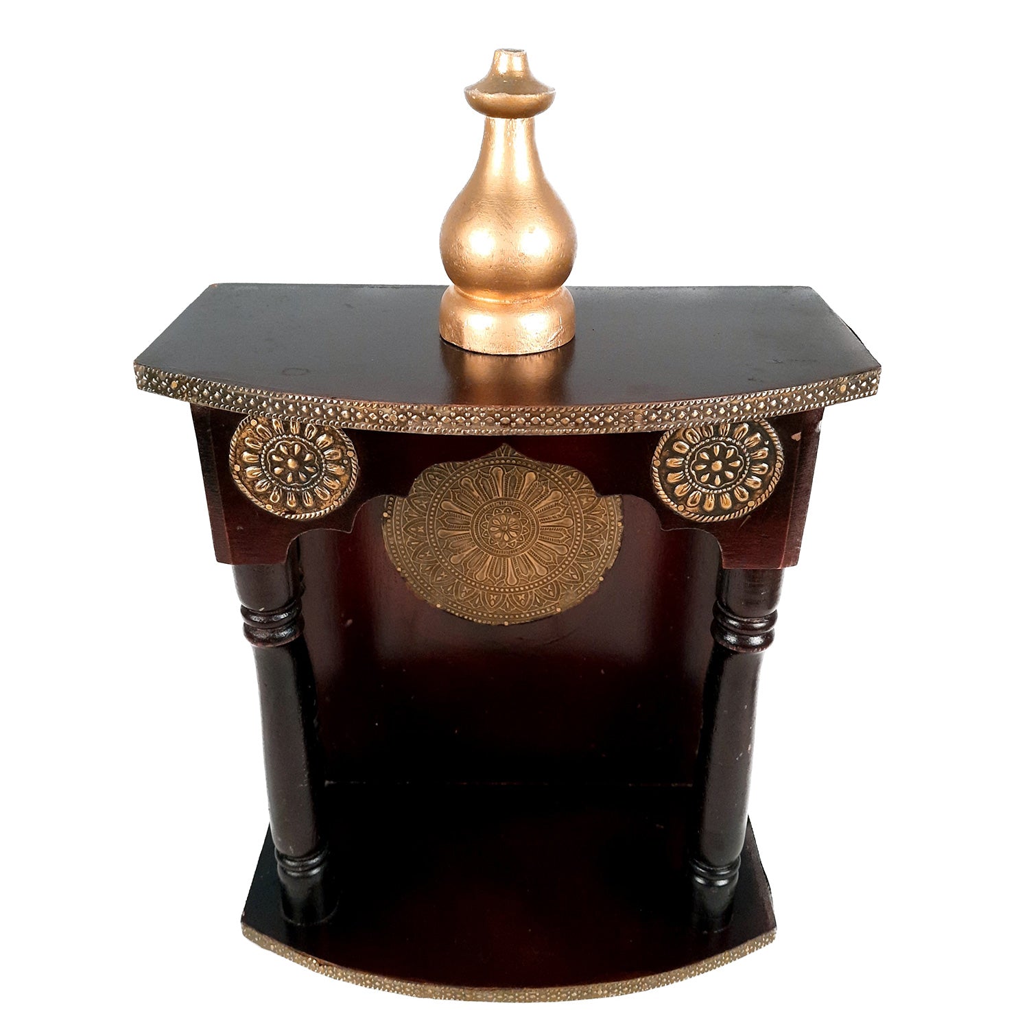 Pooja Mandir | Home Temple With Premium Wood Finish | Brass Puja Stand / Unit Wall Hanging – For Home, Ghar, Office, Shop - 18 inch - Apkamart