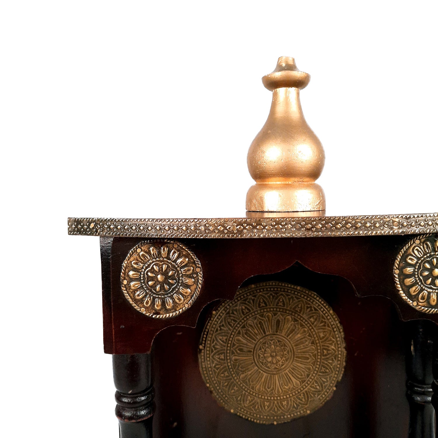 Pooja Mandir | Home Temple With Premium Wood Finish | Brass Puja Stand / Unit Wall Hanging – For Home, Ghar, Office, Shop - 18 inch - Apkamart