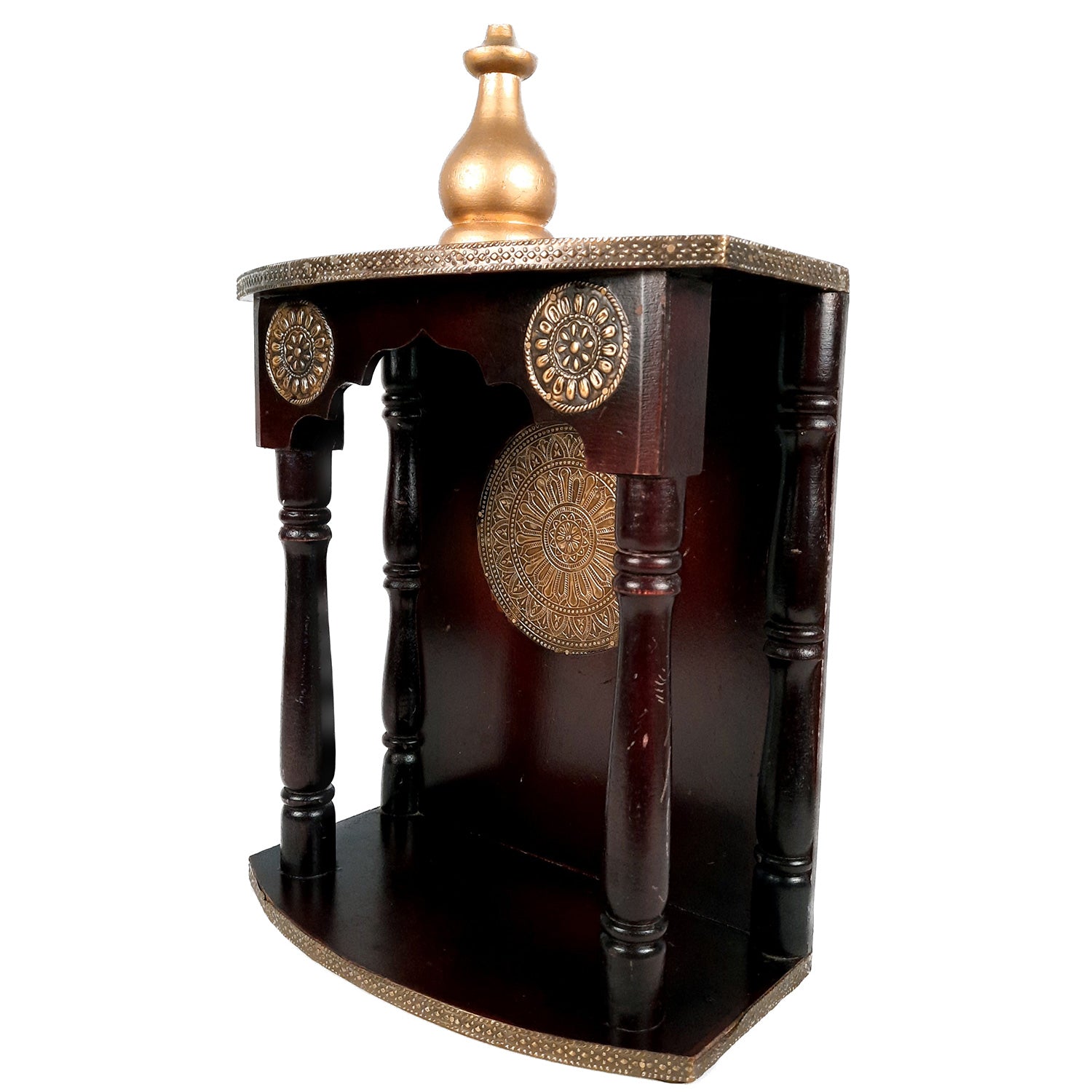 Pooja Mandir | Home Temple With Premium Wood Finish | Brass Puja Stand / Unit Wall Hanging – For Home, Ghar, Office, Shop - 18 inch - Apkamart