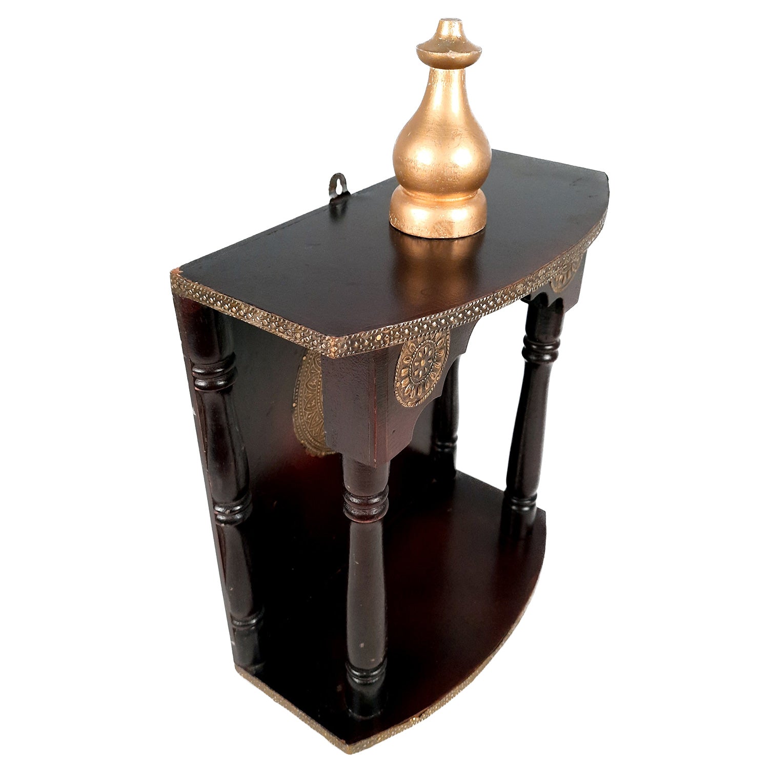 Pooja Mandir | Home Temple With Premium Wood Finish | Brass Puja Stand / Unit Wall Hanging – For Home, Ghar, Office, Shop - 18 inch - Apkamart