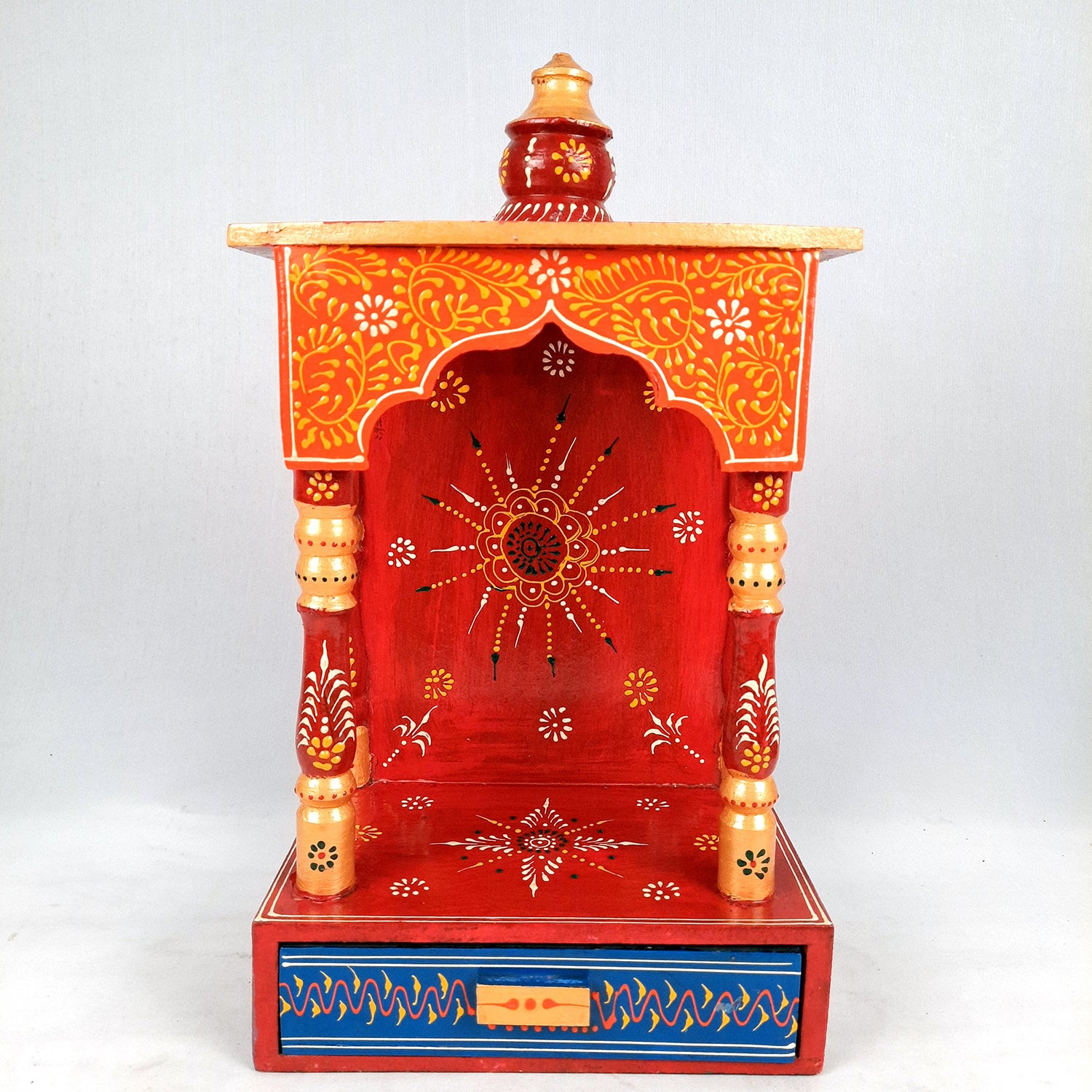 Pooja Temple with In Built Storage Drawer | Mandap For God |Puja Mandir Wall Mount - For Home , Puja Room, Office & Gifts - 15 Inch - Apkamart #Style_Style 1