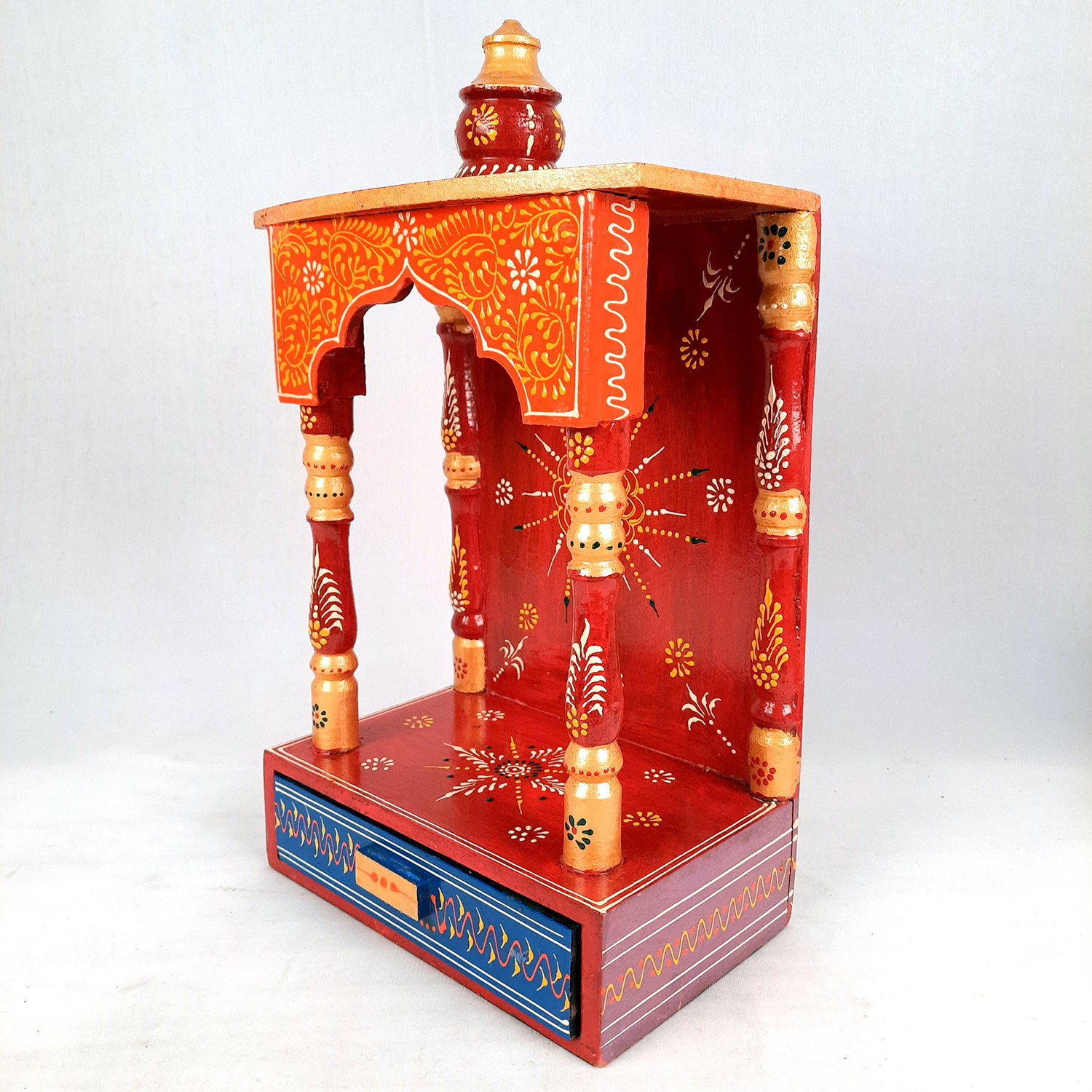 Pooja Temple with In Built Storage Drawer | Mandap For God |Puja Mandir Wall Mount - For Home , Puja Room, Office & Gifts - 15 Inch - Apkamart #Style_Style 1