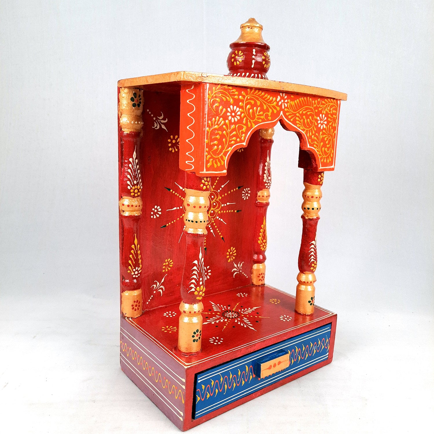 Pooja Temple with In Built Storage Drawer | Mandap For God |Puja Mandir Wall Mount - For Home , Puja Room, Office & Gifts - 15 Inch - Apkamart #Style_Style 1