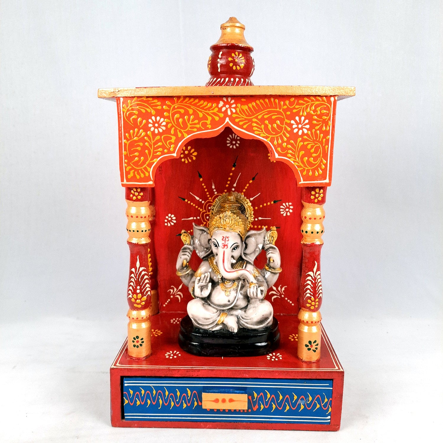 Pooja Temple with In Built Storage Drawer | Mandap For God |Puja Mandir Wall Mount - For Home , Puja Room, Office & Gifts - 15 Inch - Apkamart #Style_Style 1