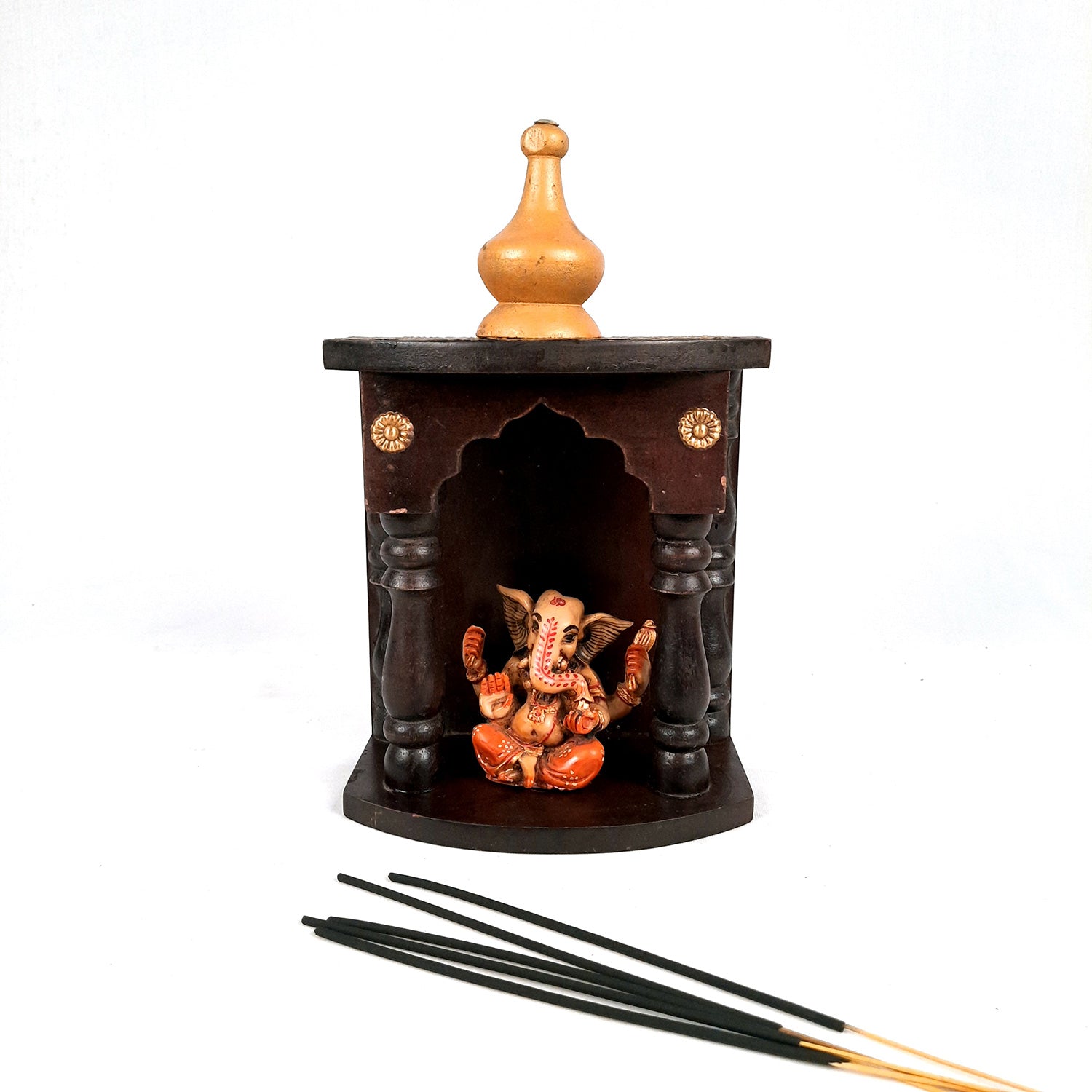 Pooja Mandir | Home Temple Wooden Wall Mounted | Hanging Puja Stand / Unit Small – For God, House, Puja Ghar, Office & Shop - 11 Inch - Apkamart #Style_Design 2