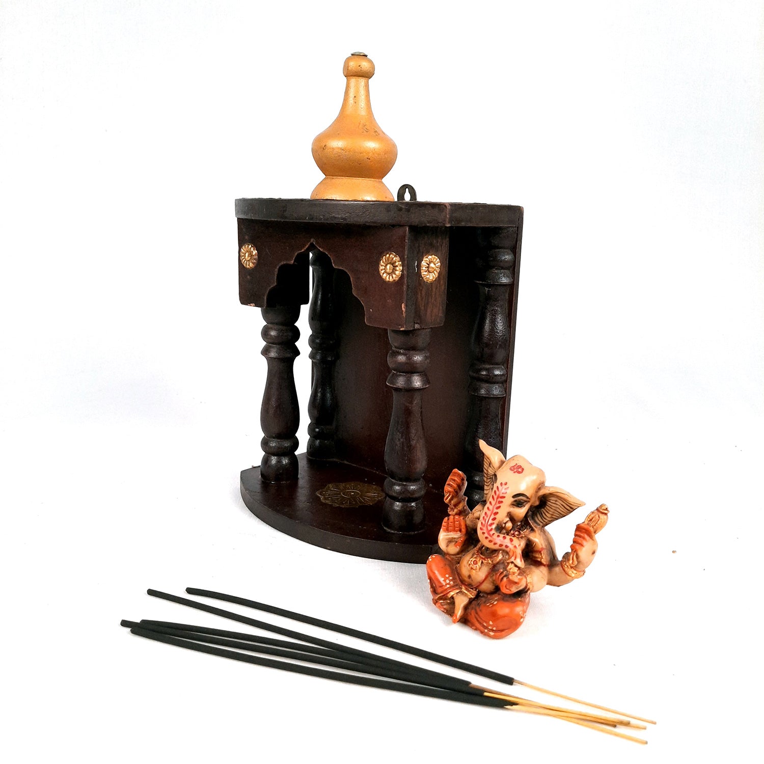 Pooja Mandir | Home Temple Wooden Wall Mounted | Hanging Puja Stand / Unit Small – For God, House, Puja Ghar, Office & Shop - 11 Inch - Apkamart #Style_Design 2