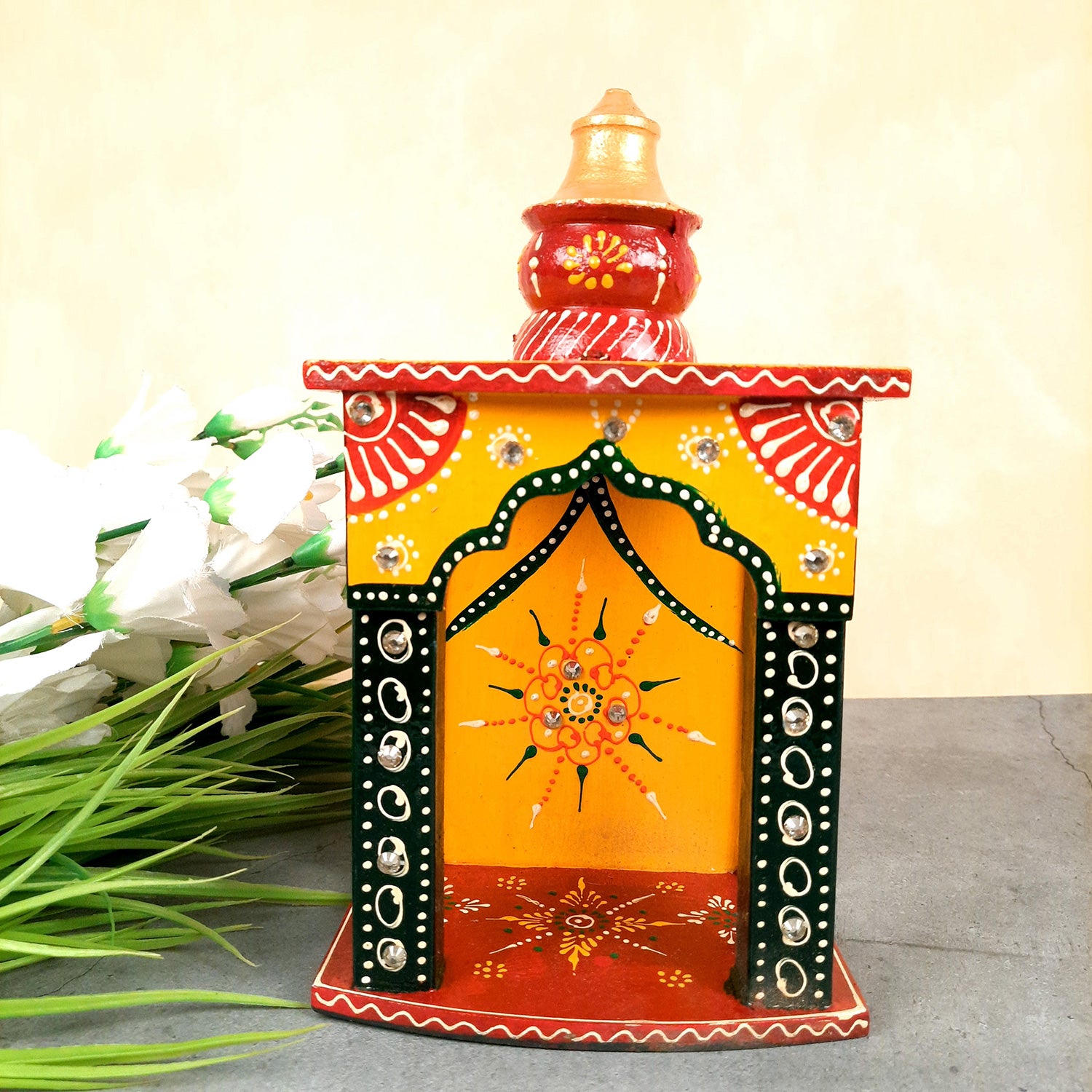 Pooja Temple Wooden | Mandir For Home | Puja Stand | Pooja Unit Small Wall Mounted – For Ghar, Office, Shop -10 Inch - Apkamart