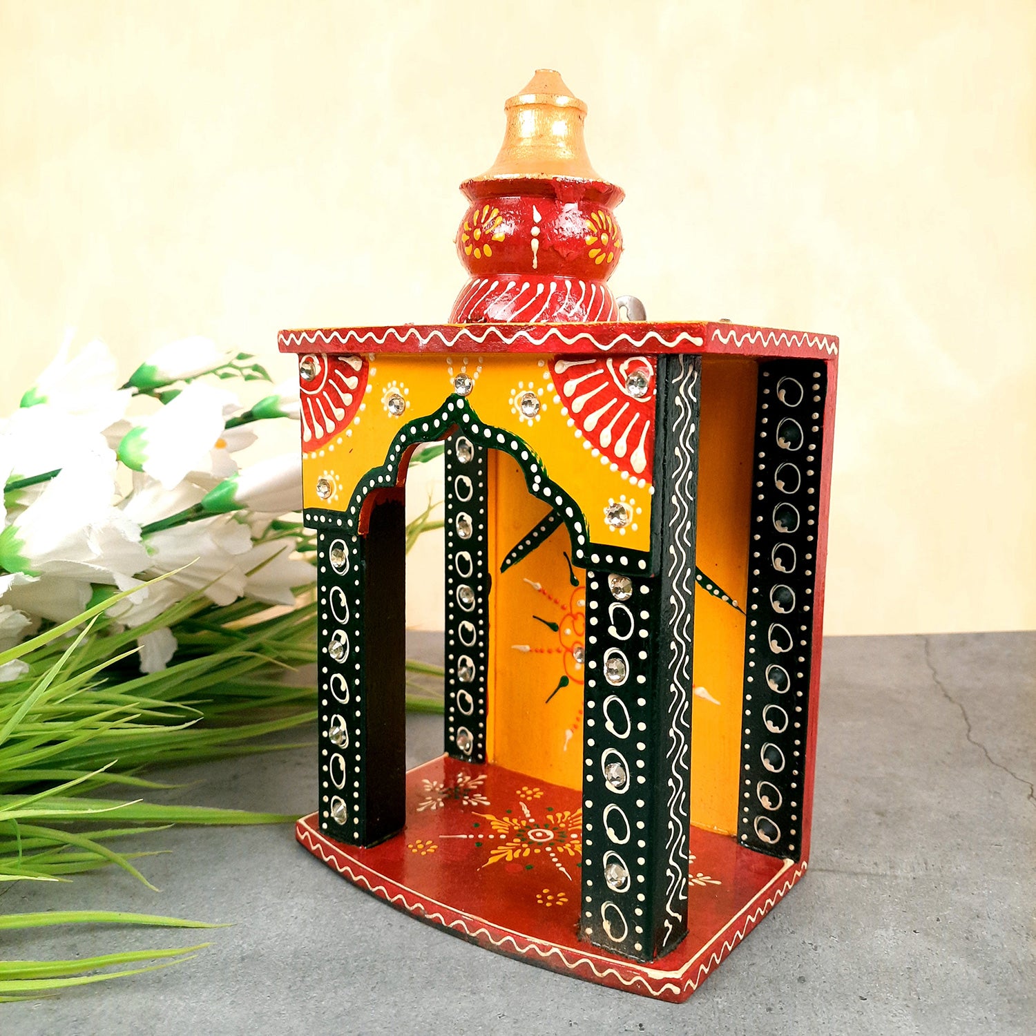 Pooja Temple Wooden | Mandir For Home | Puja Stand | Pooja Unit Small Wall Mounted – For Ghar, Office, Shop -10 Inch - Apkamart