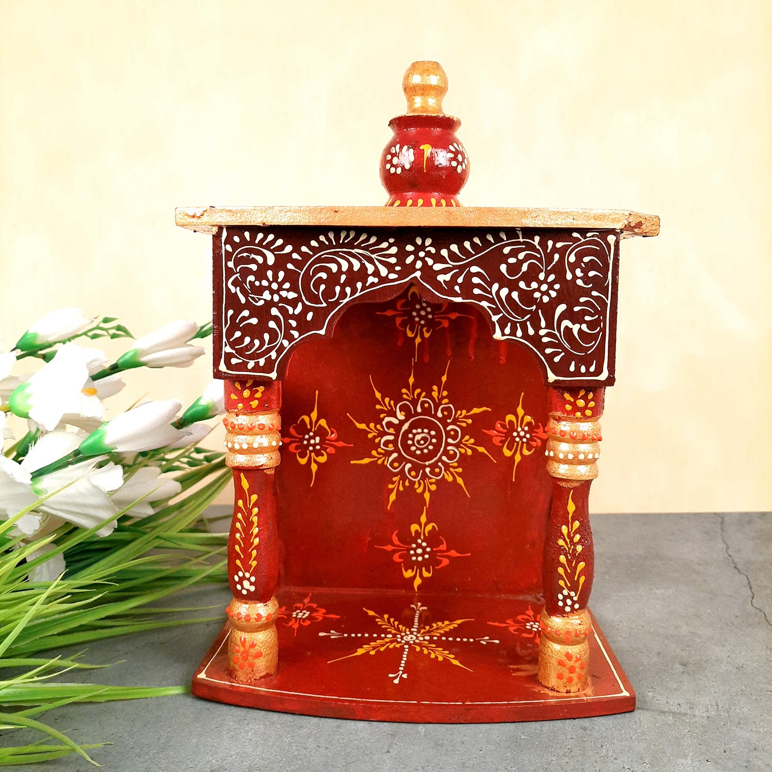 Pooja Temple Wooden | God Temple For Home | Puja Mandir Stand | Pooja Unit Small Wall Mounted – For Ghar, Office, Shop - 12 Inch - Apkamart