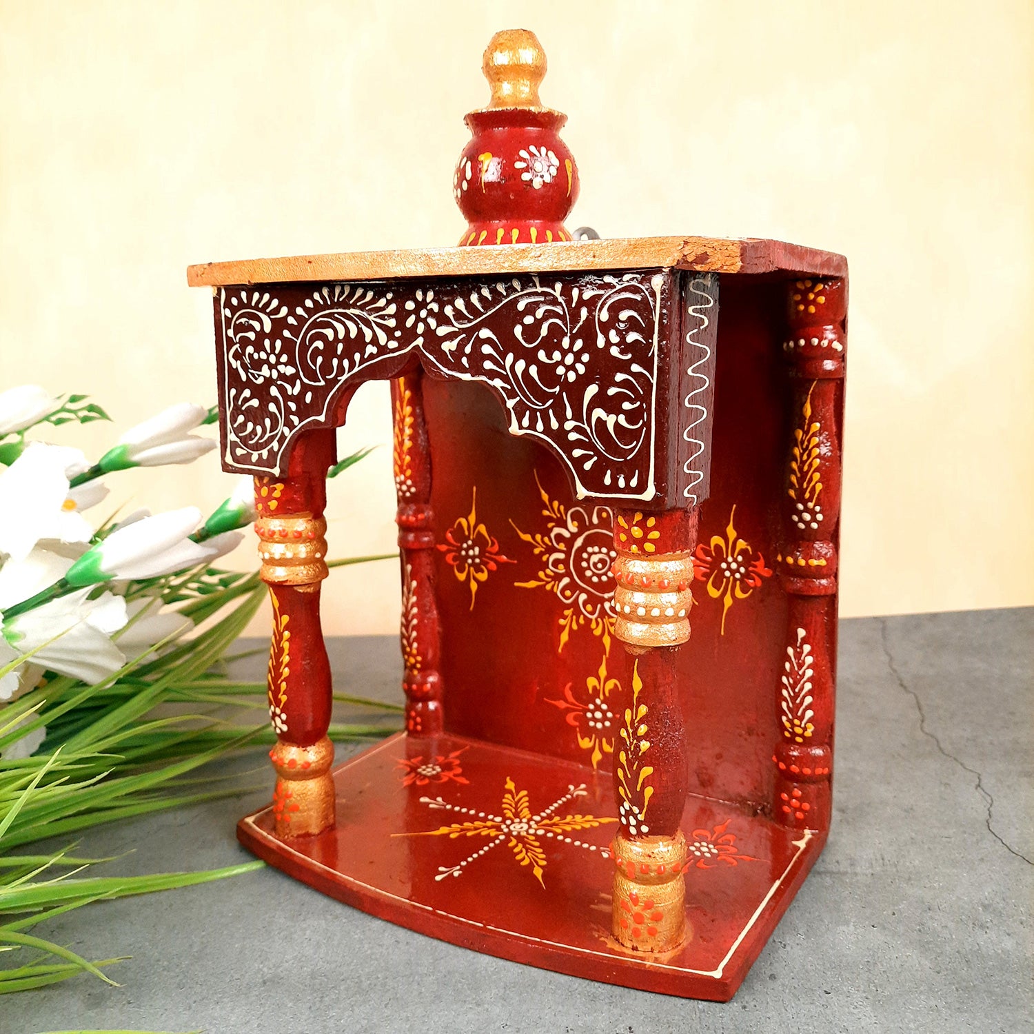 Pooja Temple Wooden | God Temple For Home | Puja Mandir Stand | Pooja Unit Small Wall Mounted – For Ghar, Office, Shop - 12 Inch - Apkamart