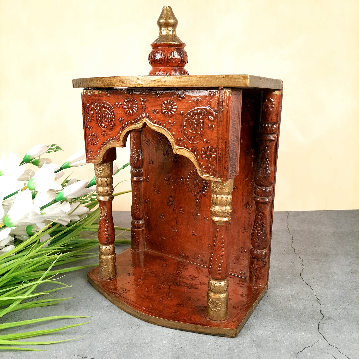 Wooden Temple for Home - Wooden Pooja Mandir - 14 Inch- Apkamart