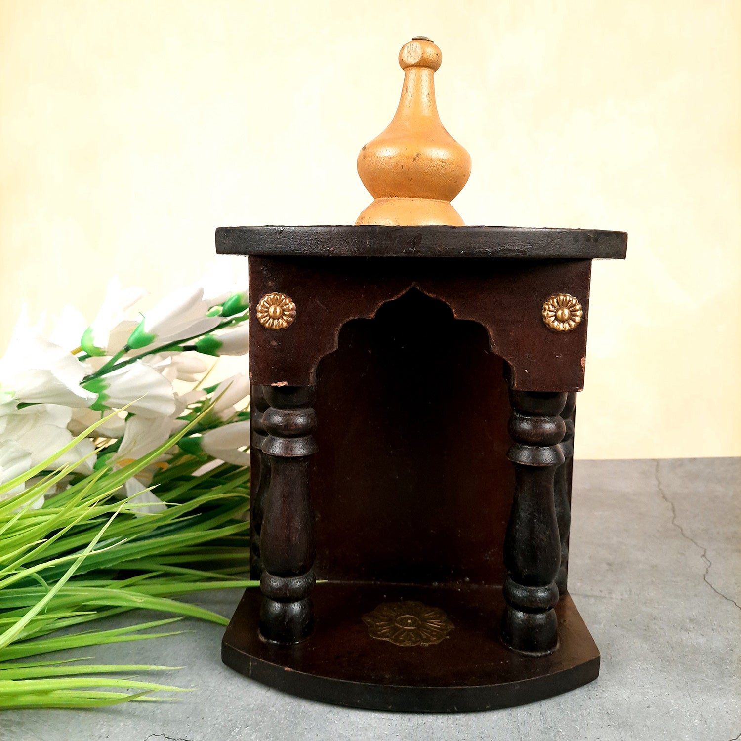 Pooja Mandir | Home Temple Wooden Wall Mounted | Hanging Puja Stand / Unit Small – For God, House, Puja Ghar, Office & Shop - 11 Inch - Apkamart #Style_Design 2