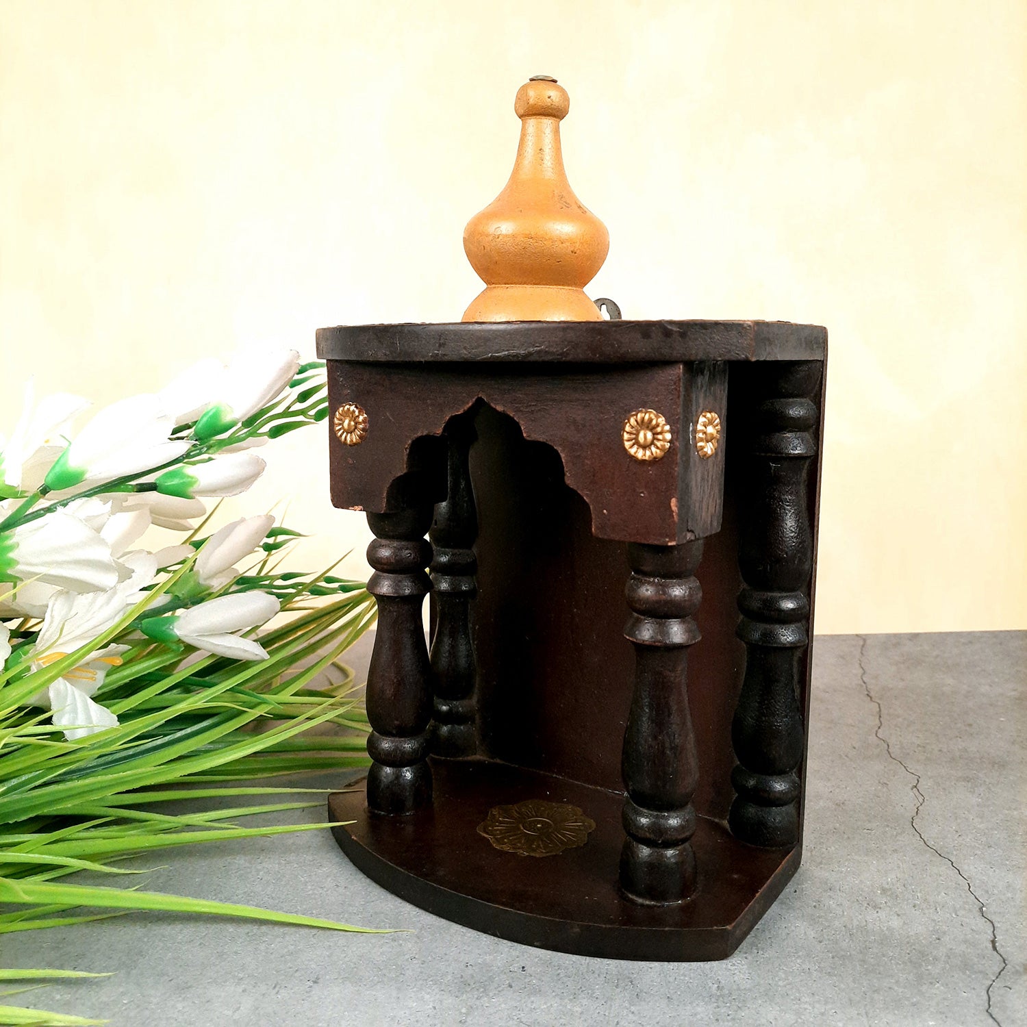 Pooja Mandir | Home Temple Wooden Wall Mounted | Hanging Puja Stand / Unit Small – For God, House, Puja Ghar, Office & Shop - 11 Inch - Apkamart #Style_Design 2