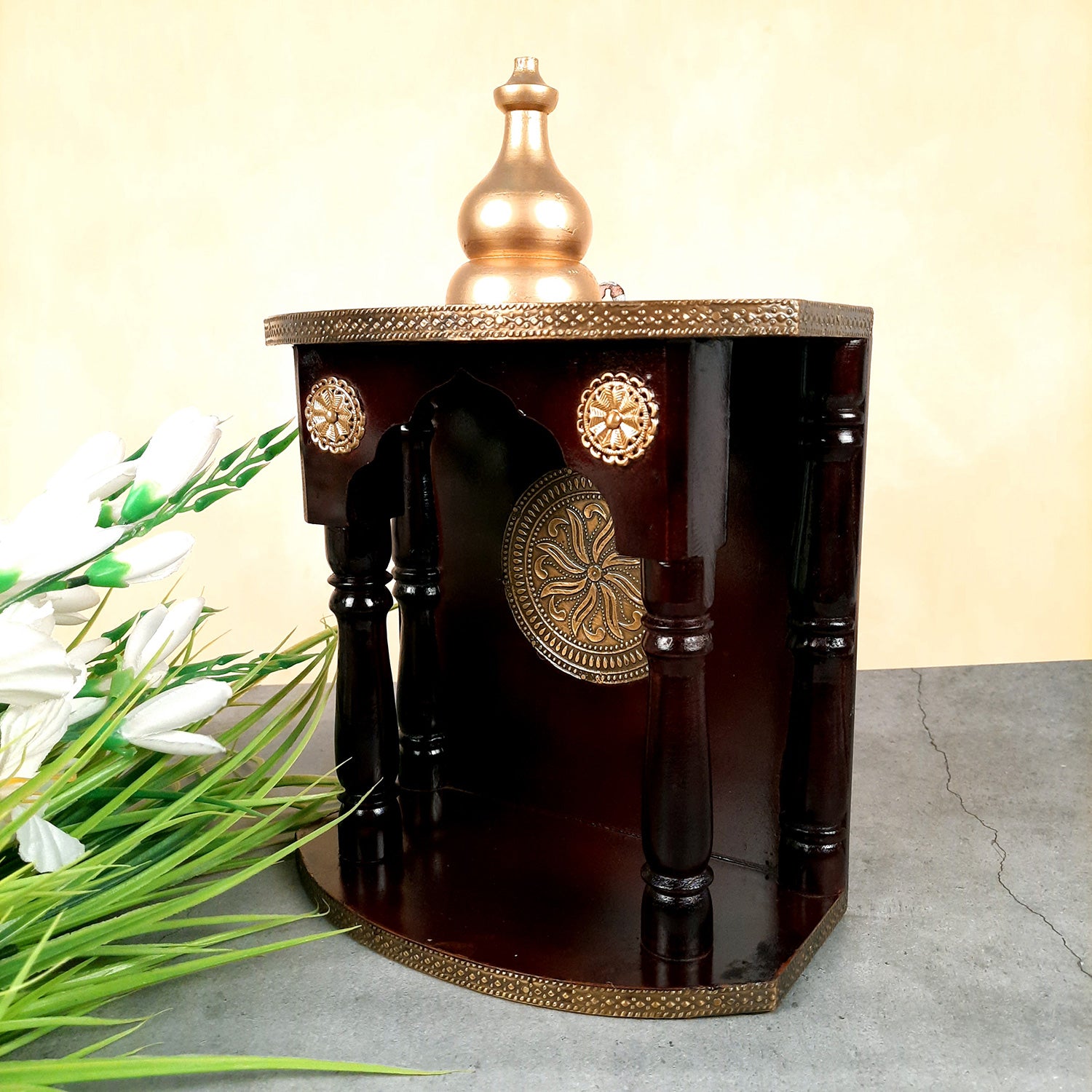 Pooja Mandir | Home Temple Wooden With Premium Finish | Puja Stand / Unit Wall Hanging – For Home, Ghar, Office, Shop - 13 Inch - Apkamart