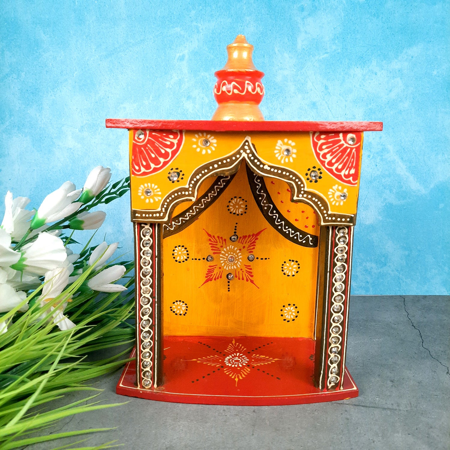 Pooja Mandir | Wall Mounted Wooden Pooja Mandir for Home - 13 Inch- Apkamart