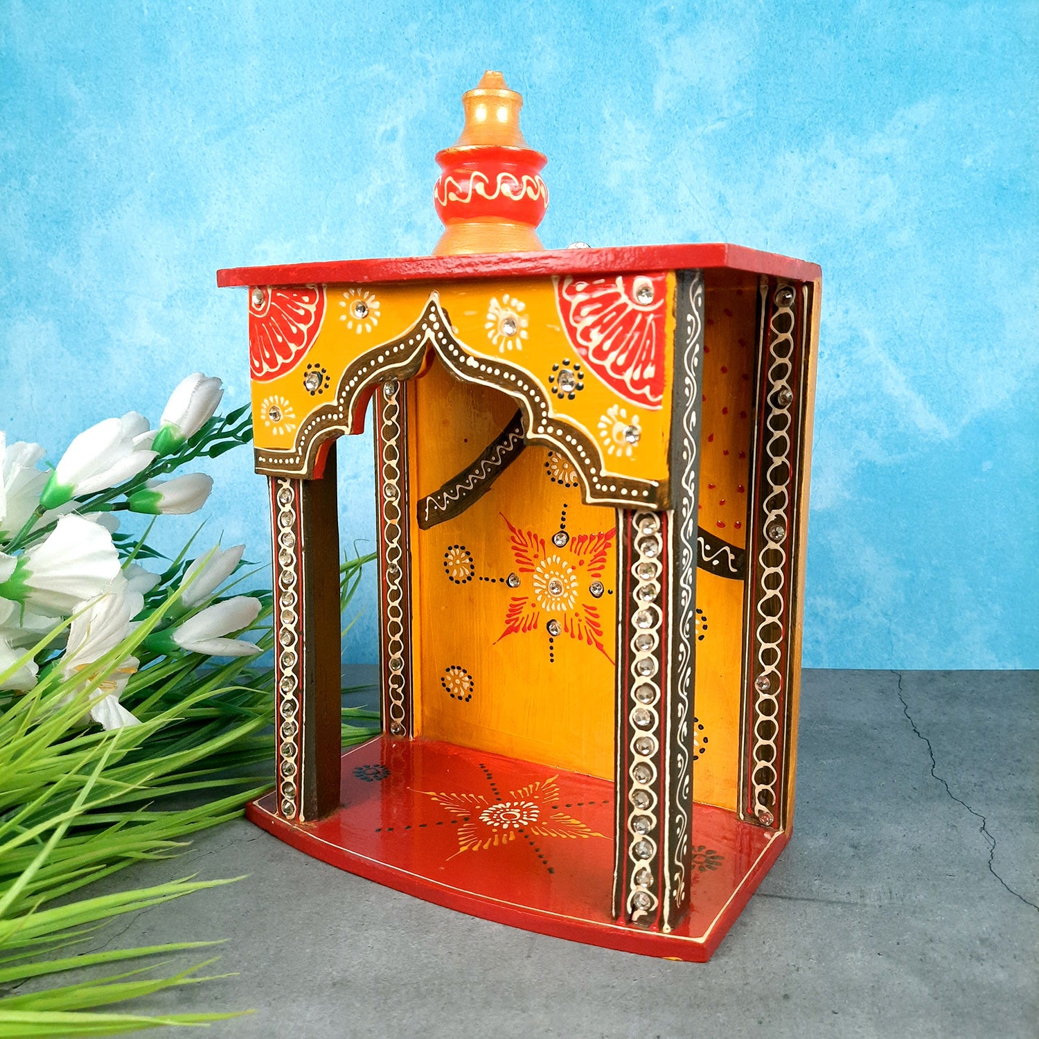 Pooja Mandir | Wall Mounted Wooden Pooja Mandir for Home - 13 Inch- Apkamart