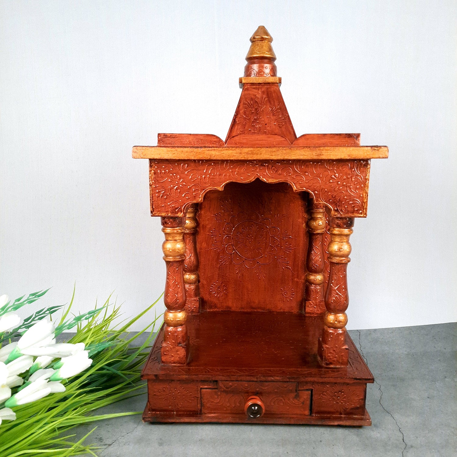 Wooden Temple for Home Big Size - Shelf with Doors - 23 Inch- Apkamart