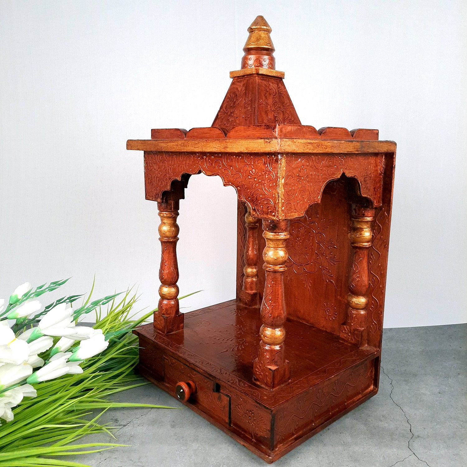 Wooden Temple for Home Big Size - Shelf with Doors - 23 Inch- Apkamart