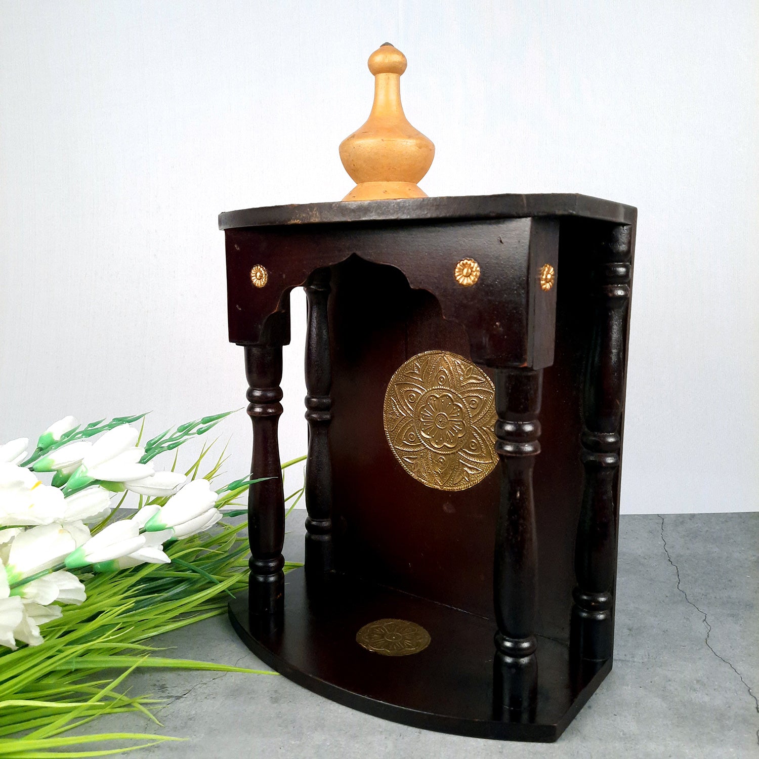Pooja Mandir Antique | Home Temple with Wooden Rustic Look | Puja Stand/Unit – for Home, Ghar, Office, Shop - 16 inch- apkamart
