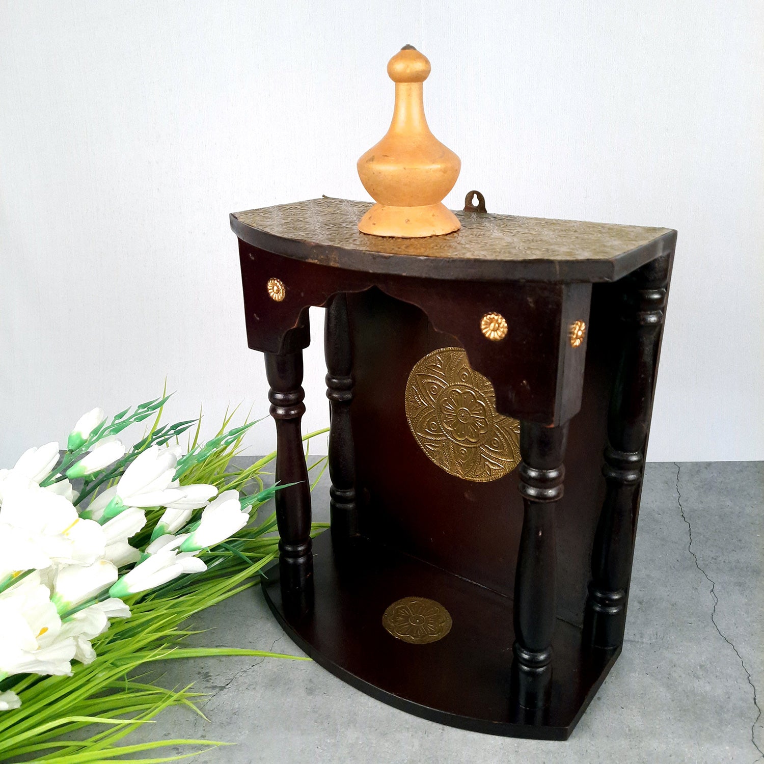 Pooja Mandir Antique | Home Temple with Wooden Rustic Look | Puja Stand/Unit – for Home, Ghar, Office, Shop - 16 inch- apkamart