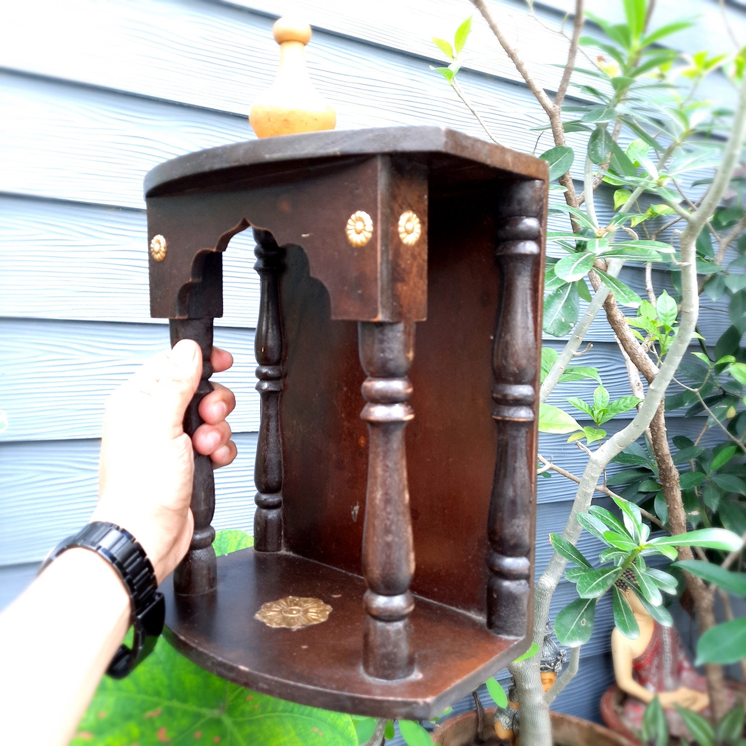 Pooja Mandir Antique | Home Temple with Wooden Rustic Look | Puja Stand/Unit – for Home, Ghar, Office, Shop - 16 inch- apkamart