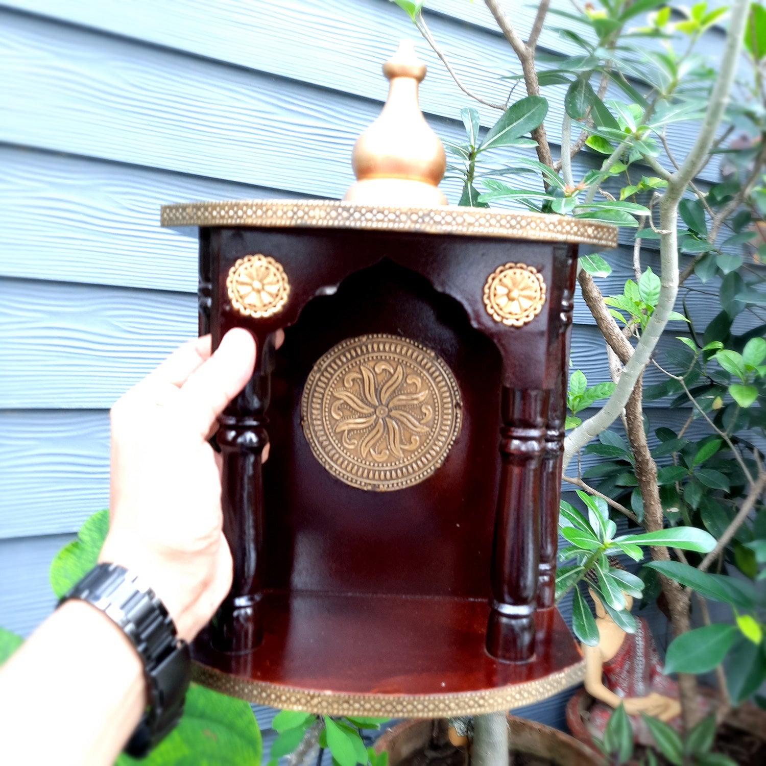 Pooja Mandir | Home Temple Wooden With Premium Finish | Puja Stand / Unit Wall Hanging – For Home, Ghar, Office, Shop - 13 Inch - Apkamart