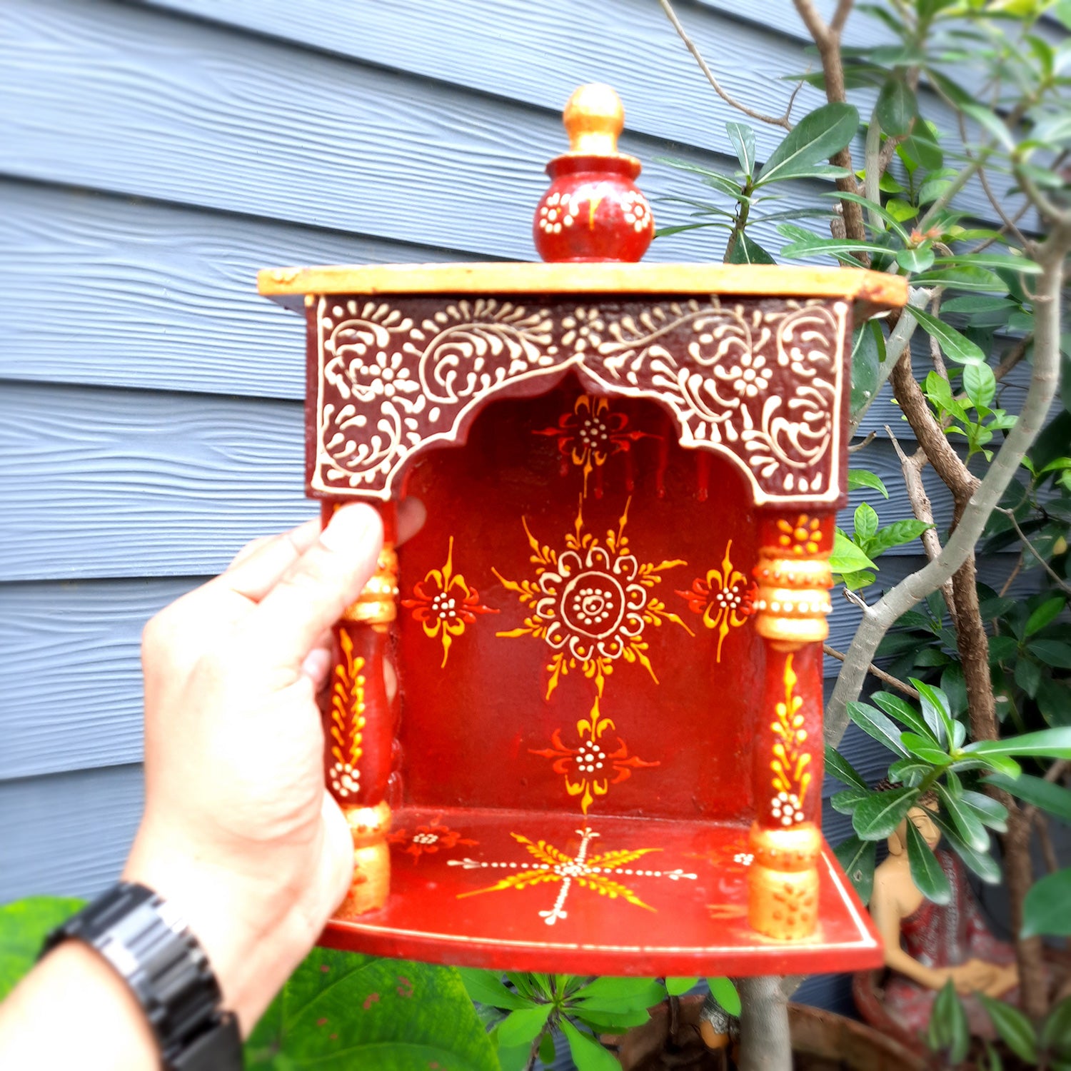 Pooja Temple Wooden | God Temple For Home | Puja Mandir Stand | Pooja Unit Small Wall Mounted – For Ghar, Office, Shop - 12 Inch - Apkamart