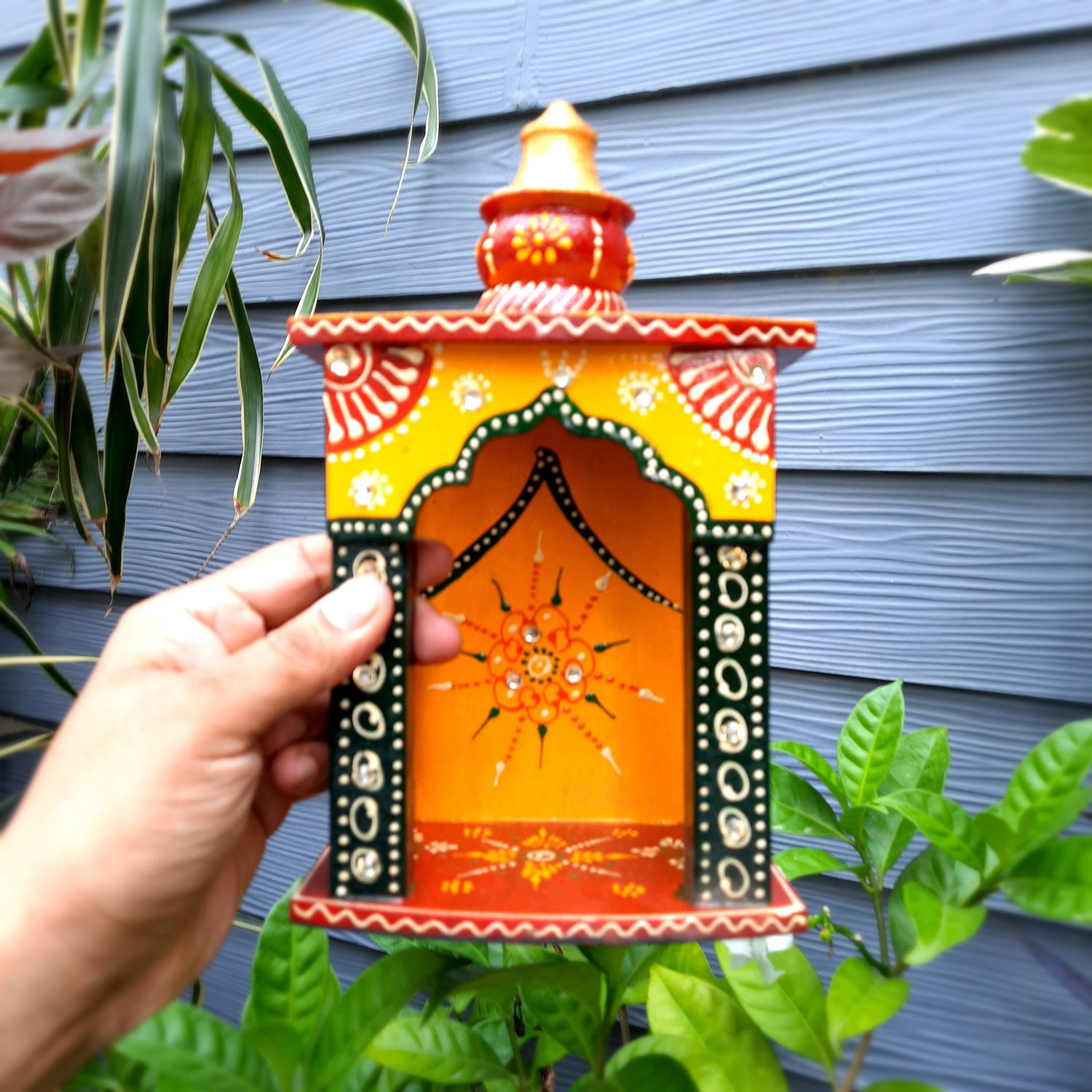 Pooja Temple Wooden | Mandir For Home | Puja Stand | Pooja Unit Small Wall Mounted – For Ghar, Office, Shop -10 Inch - Apkamart